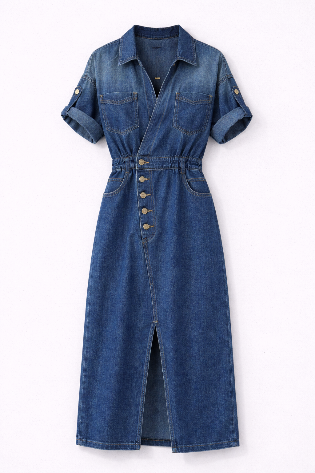 Vestido Denim Midi Cruzado con Botones