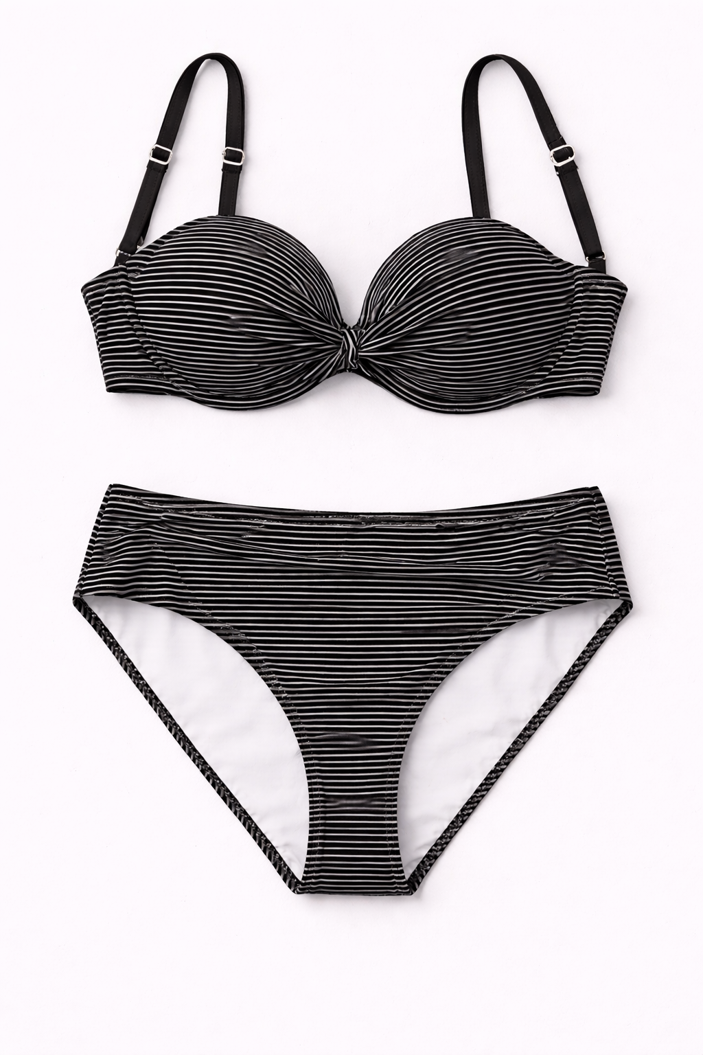 Bikini bandeau de rayas minimal con fruncido central