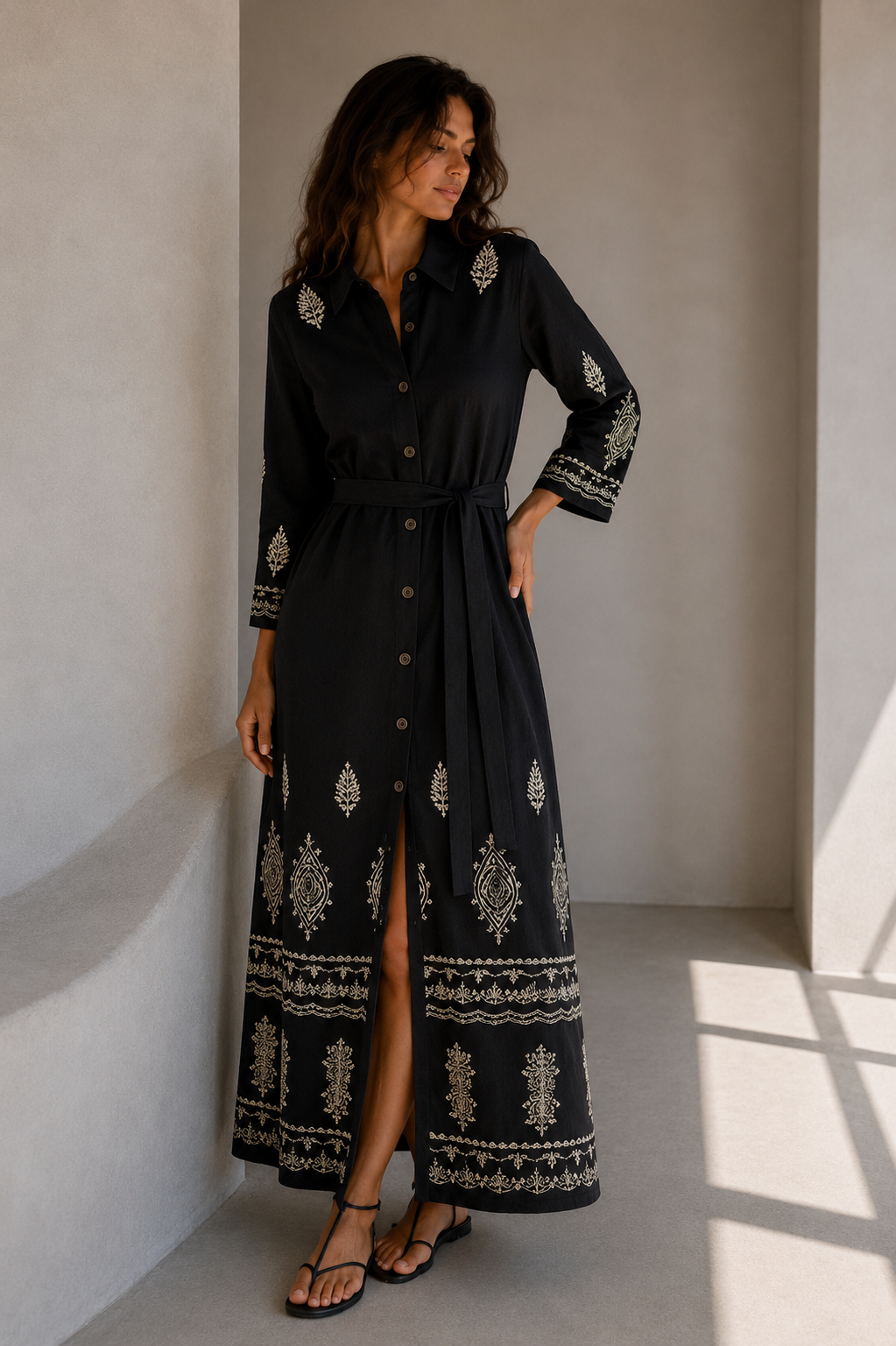Vestido camisero bordado aura