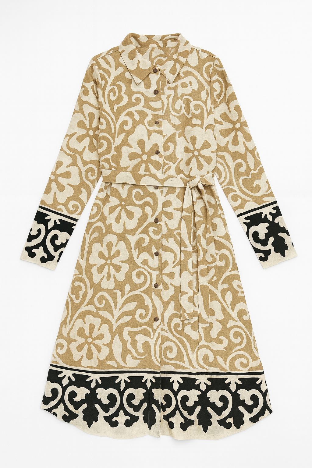 Vestido camisero estampado con cinturón fluido