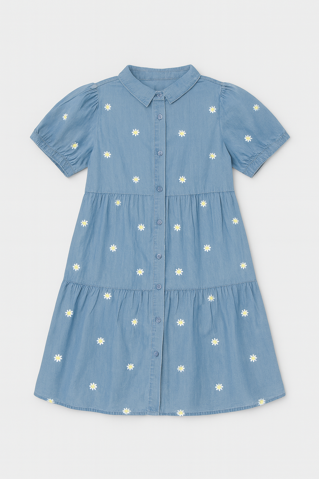 Vestido camisero de mezclilla con margaritas bordadas