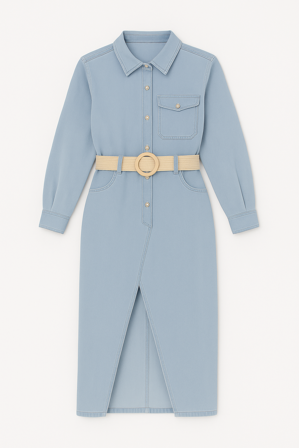 Denim Vestido camisero con cinturón