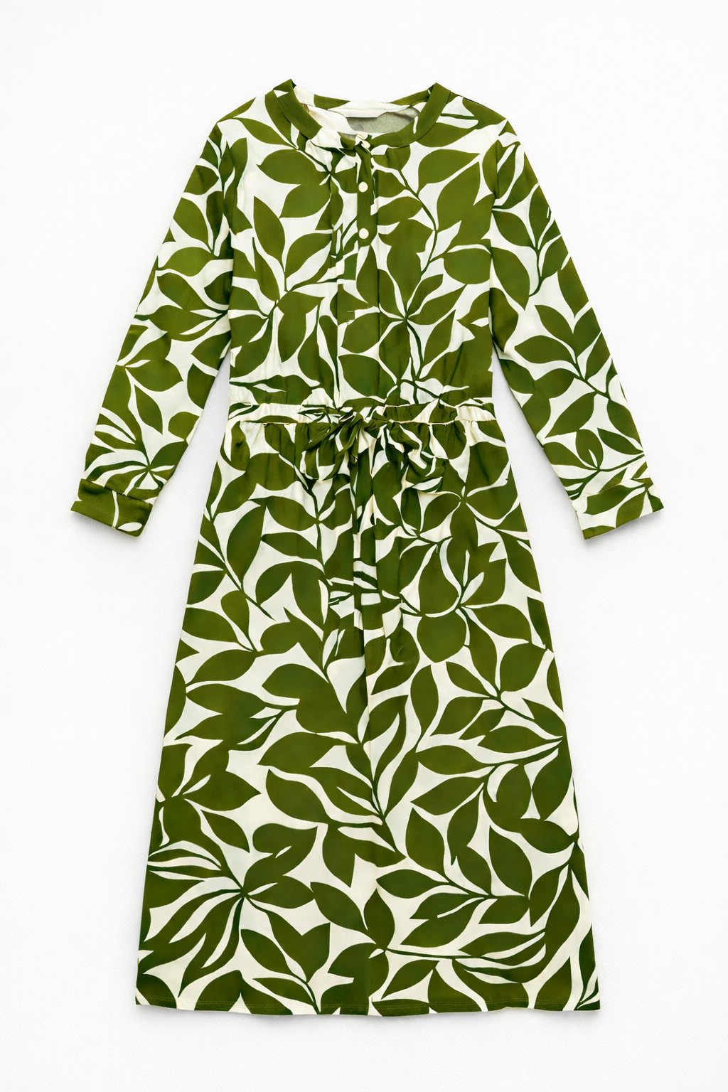 Vestido midi estampado botánico con cintura ajustable