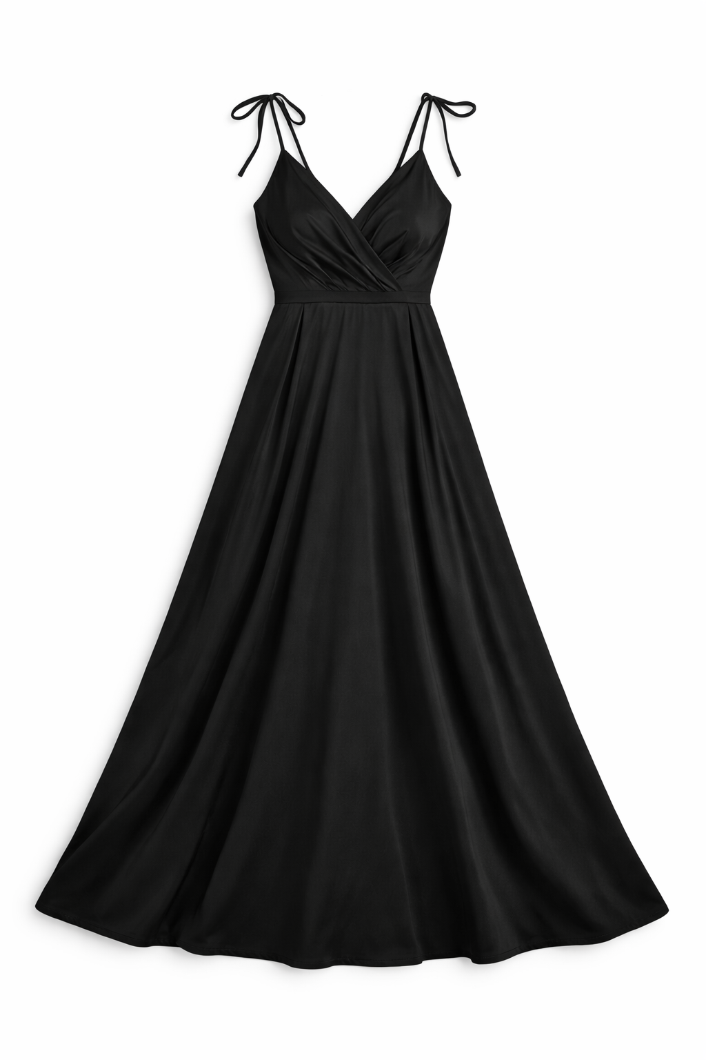 Vestido largo fluido con escote cruzado y tirantes anudados