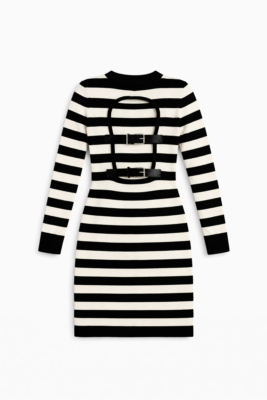 Vestido midi de punto a rayas con espalda estructurada