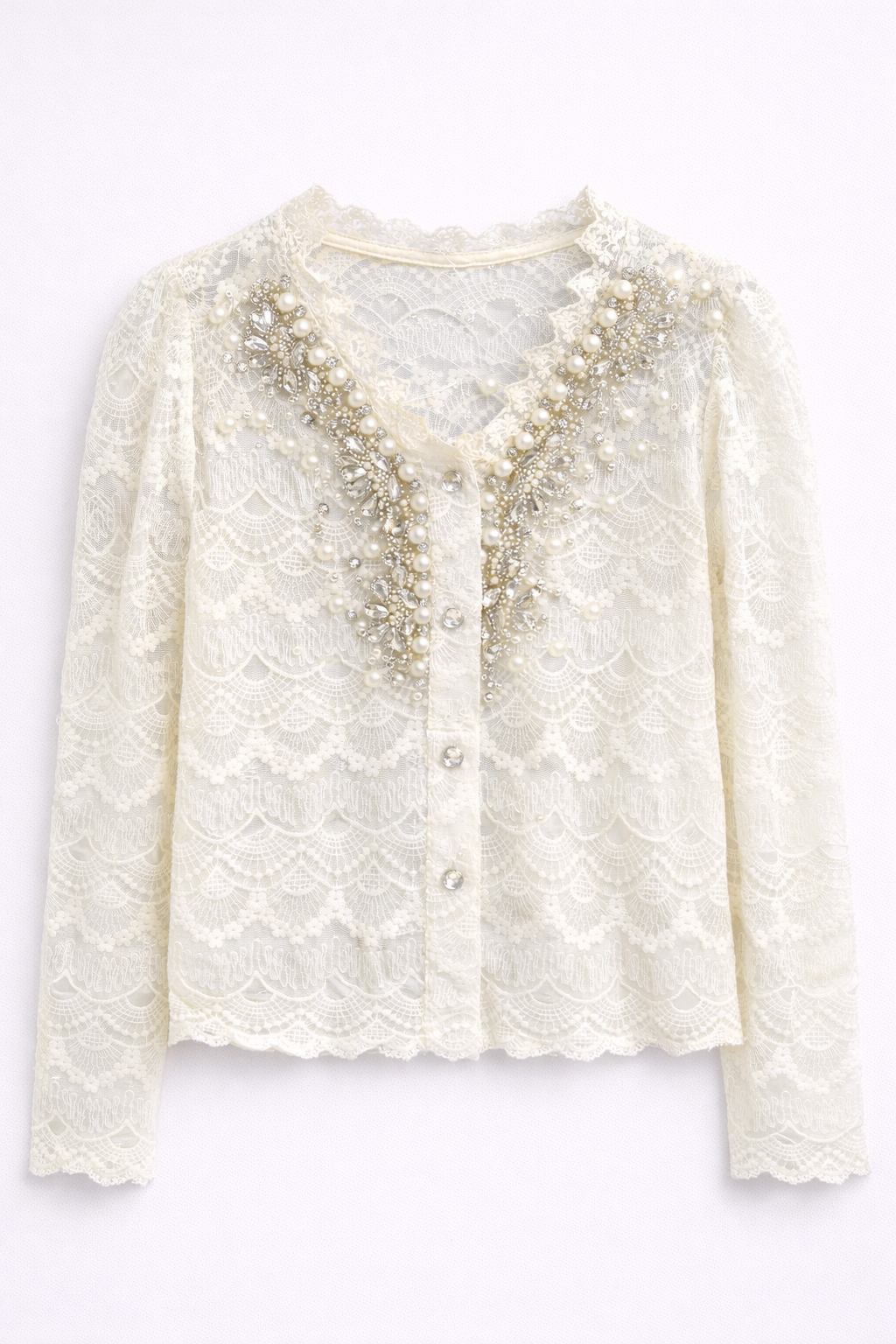 Camisa de encaje con bordado de perlas Lumière