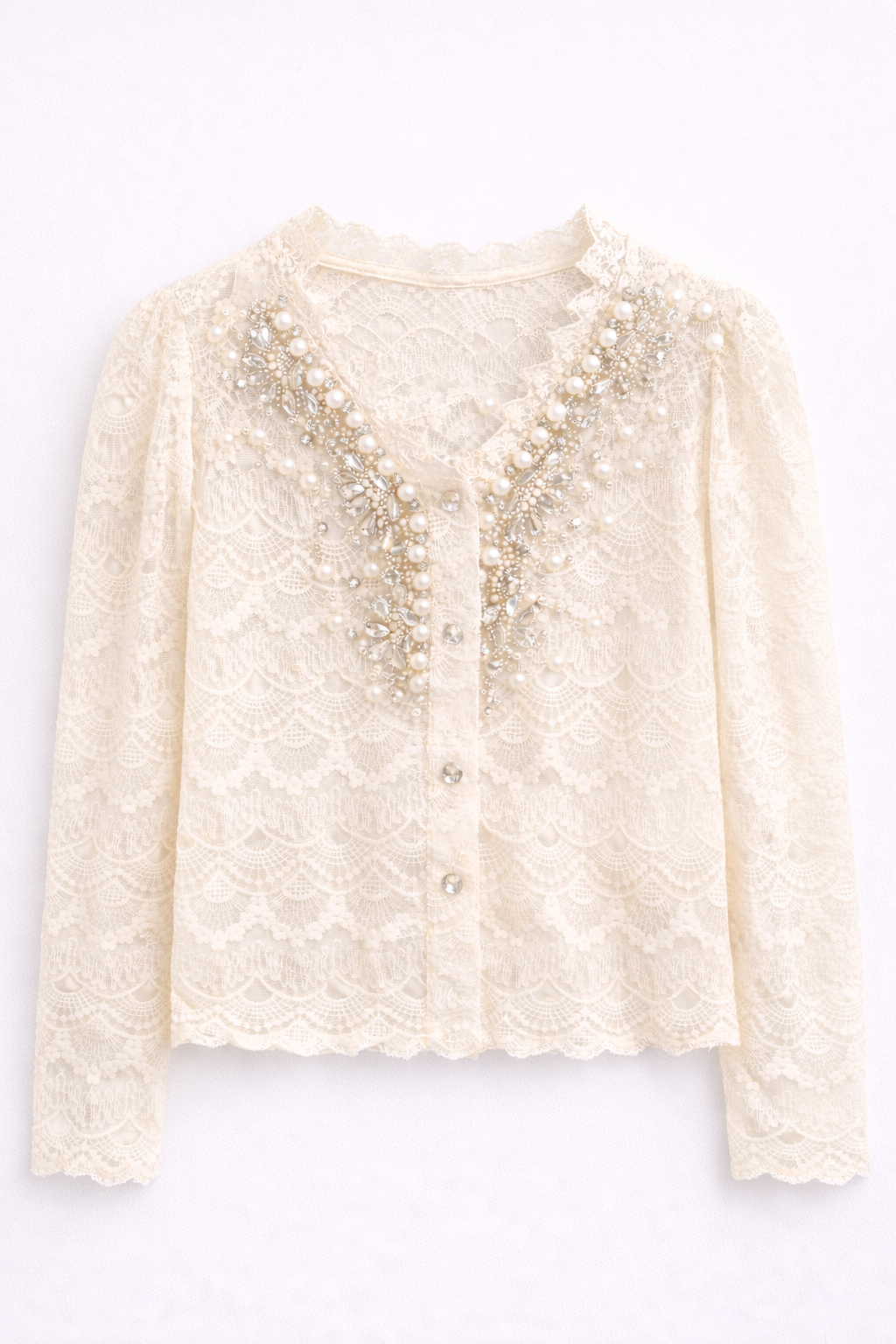 Camisa de encaje con bordado de perlas Lumière