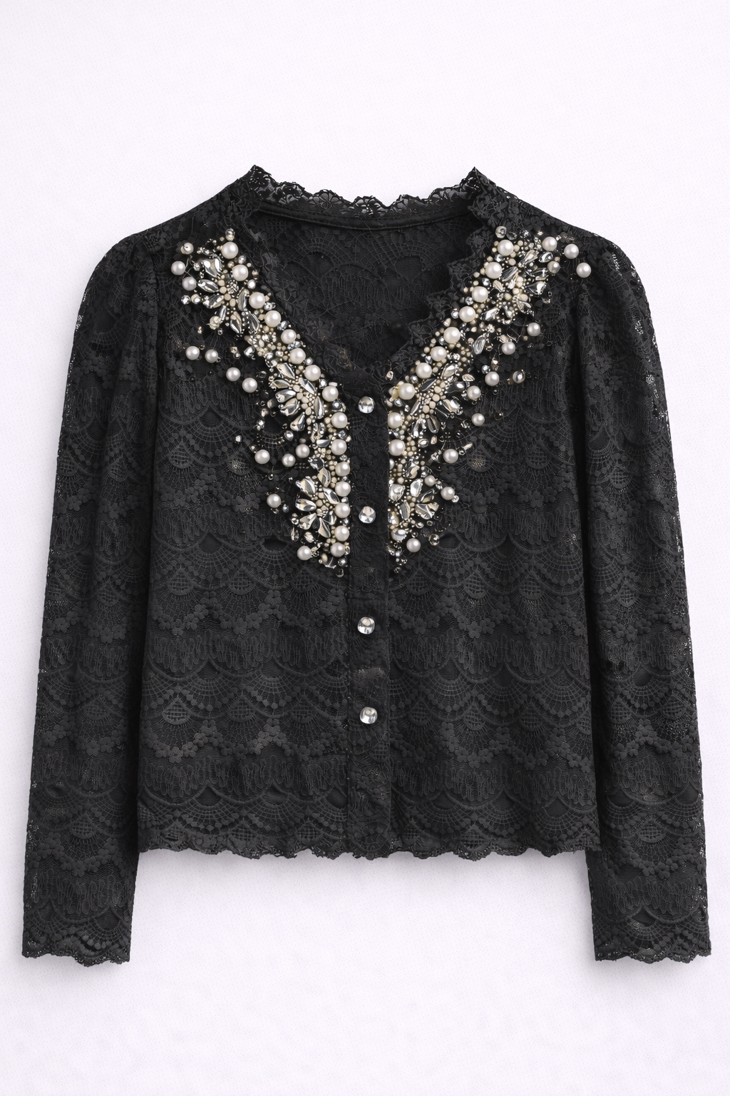 Camisa de encaje con bordado de perlas Lumière