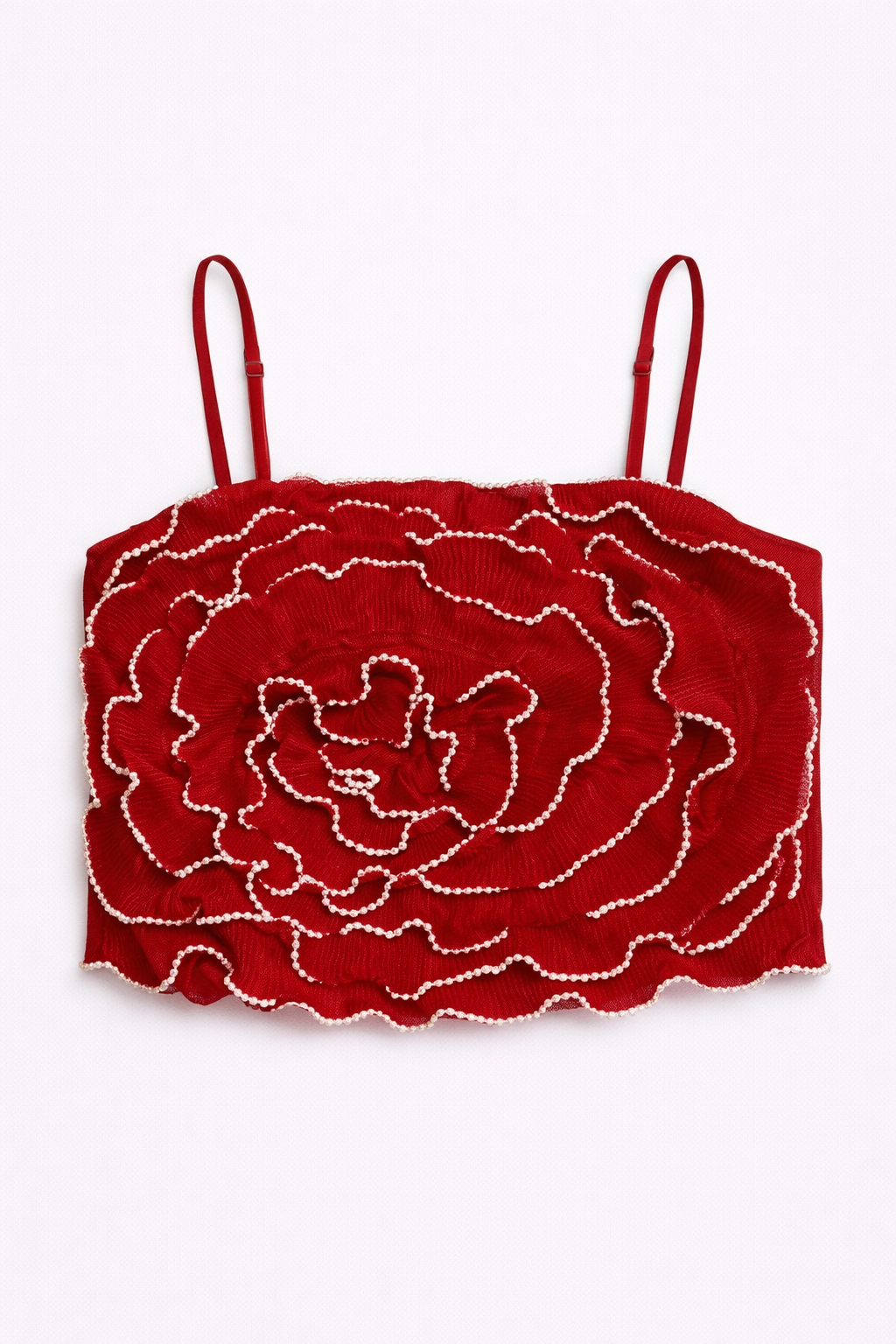 Top Roseta de Volantes con Perlas