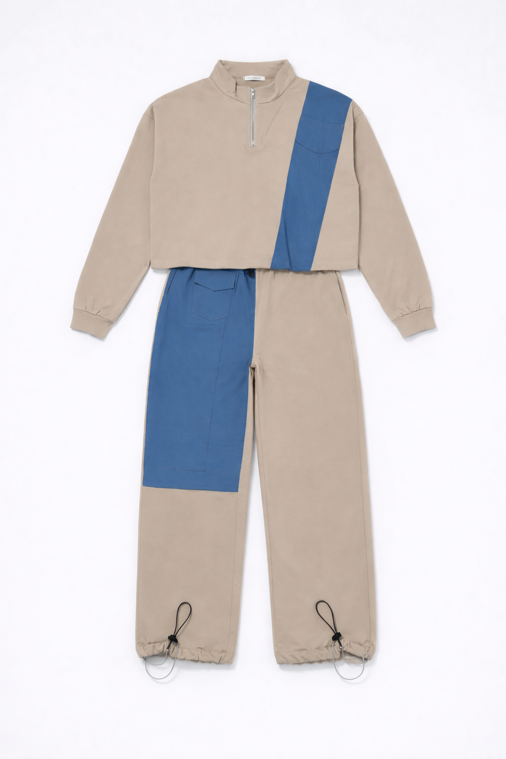 Hooded set with denim panels