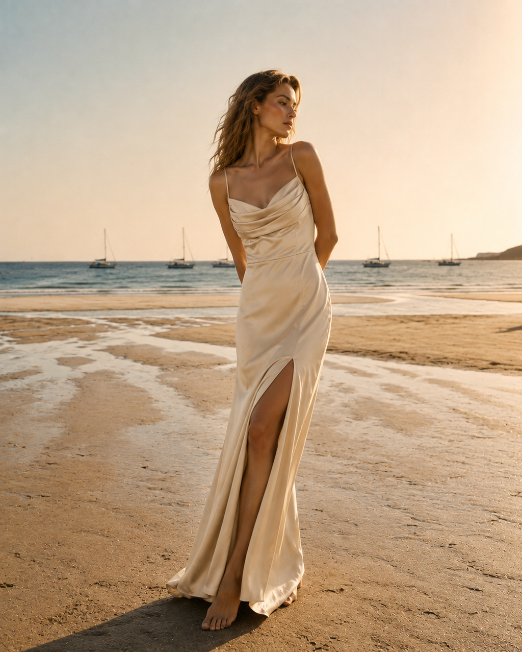 Vestido largo satinado Aura Nocturna