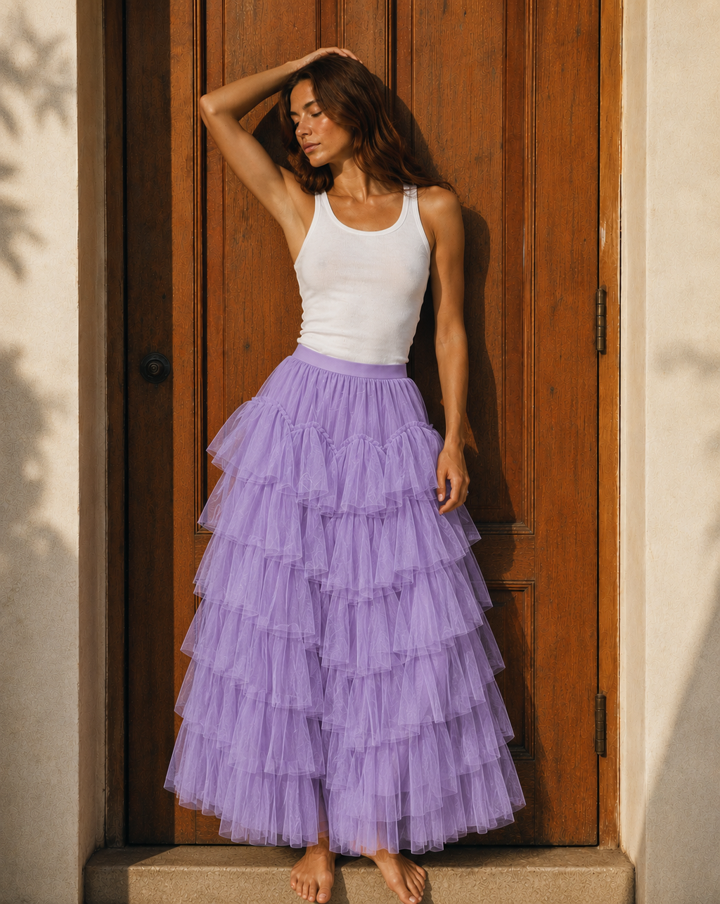 Falda Maxi de Tul con Volantes