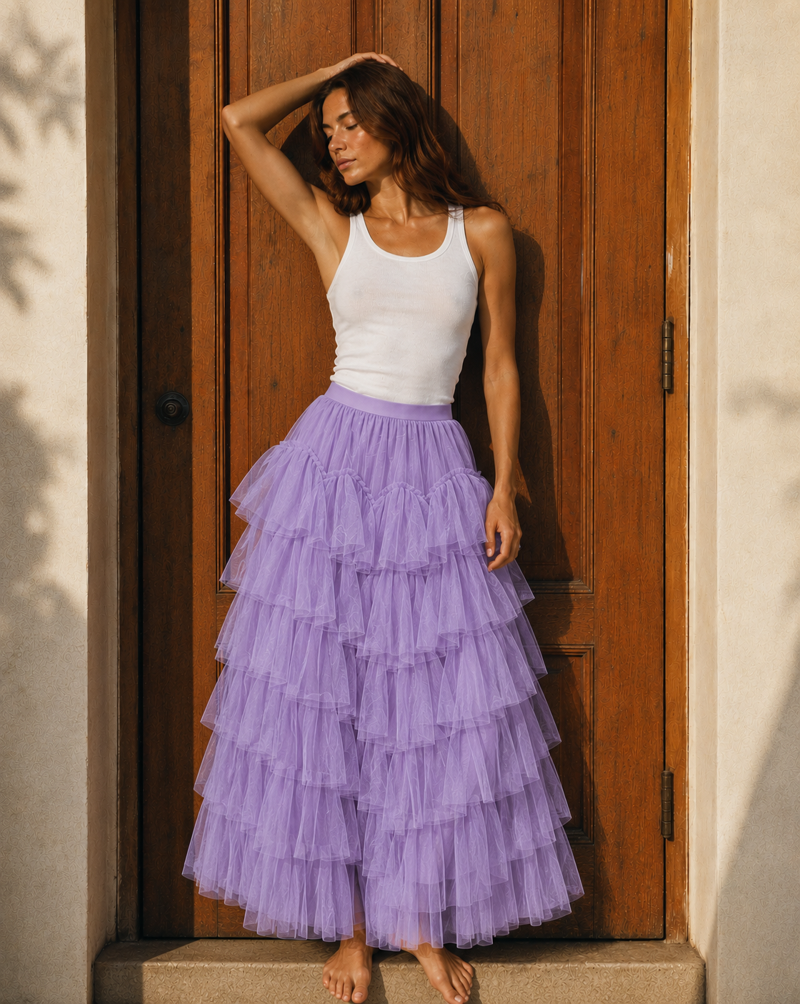 Falda Maxi de Tul con Volantes