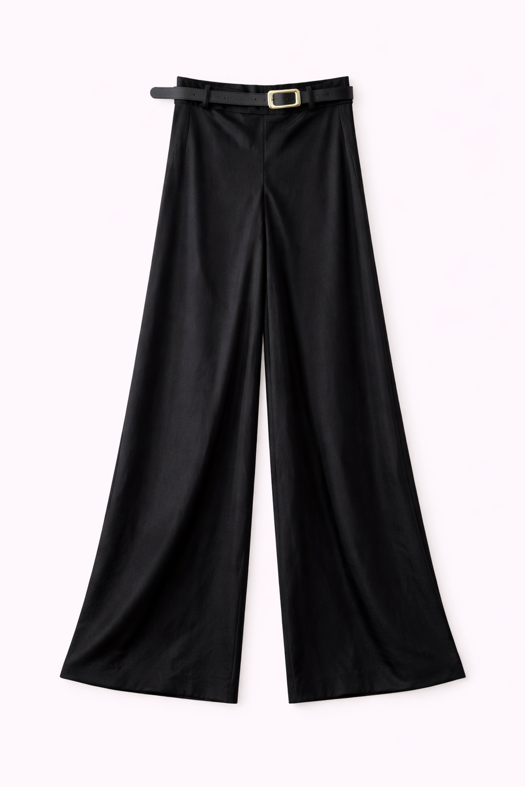 Pantalón Fluido Cintura Alta Con Cinturón Dorado