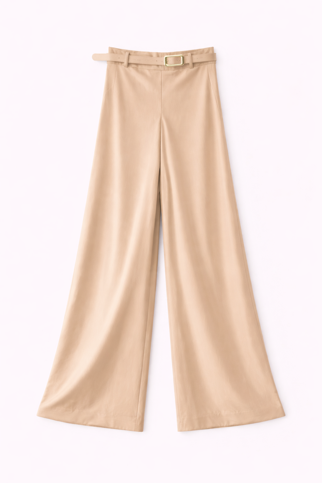 Pantalón Fluido Cintura Alta Con Cinturón Dorado