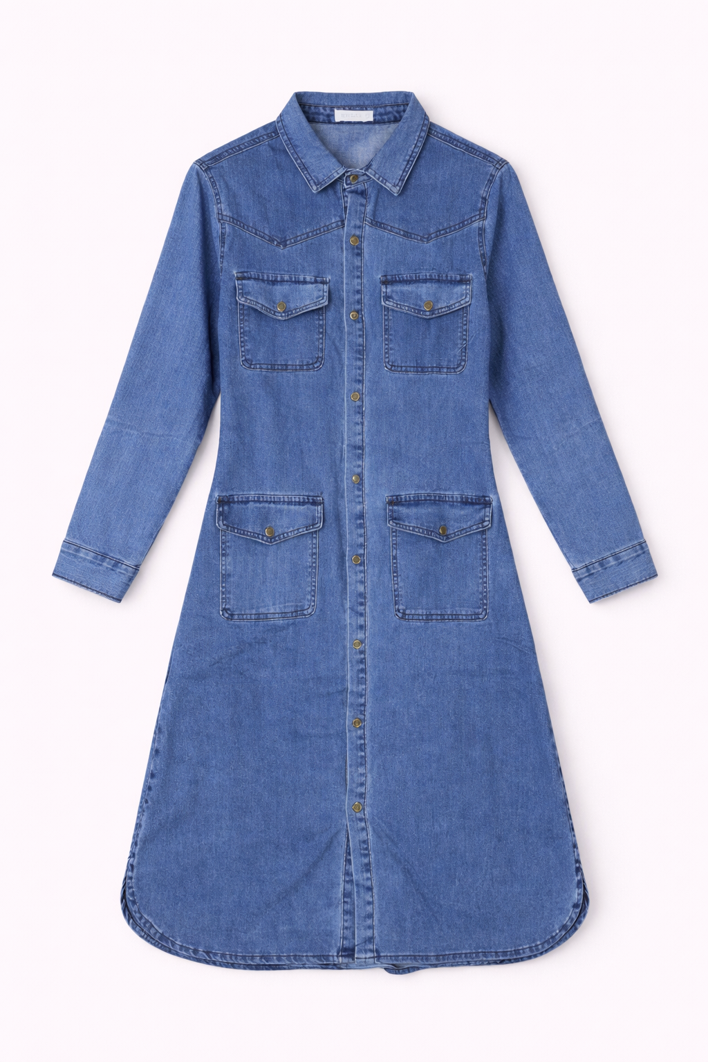 Vestido Camisero Denim Bolsillos Utilitarios