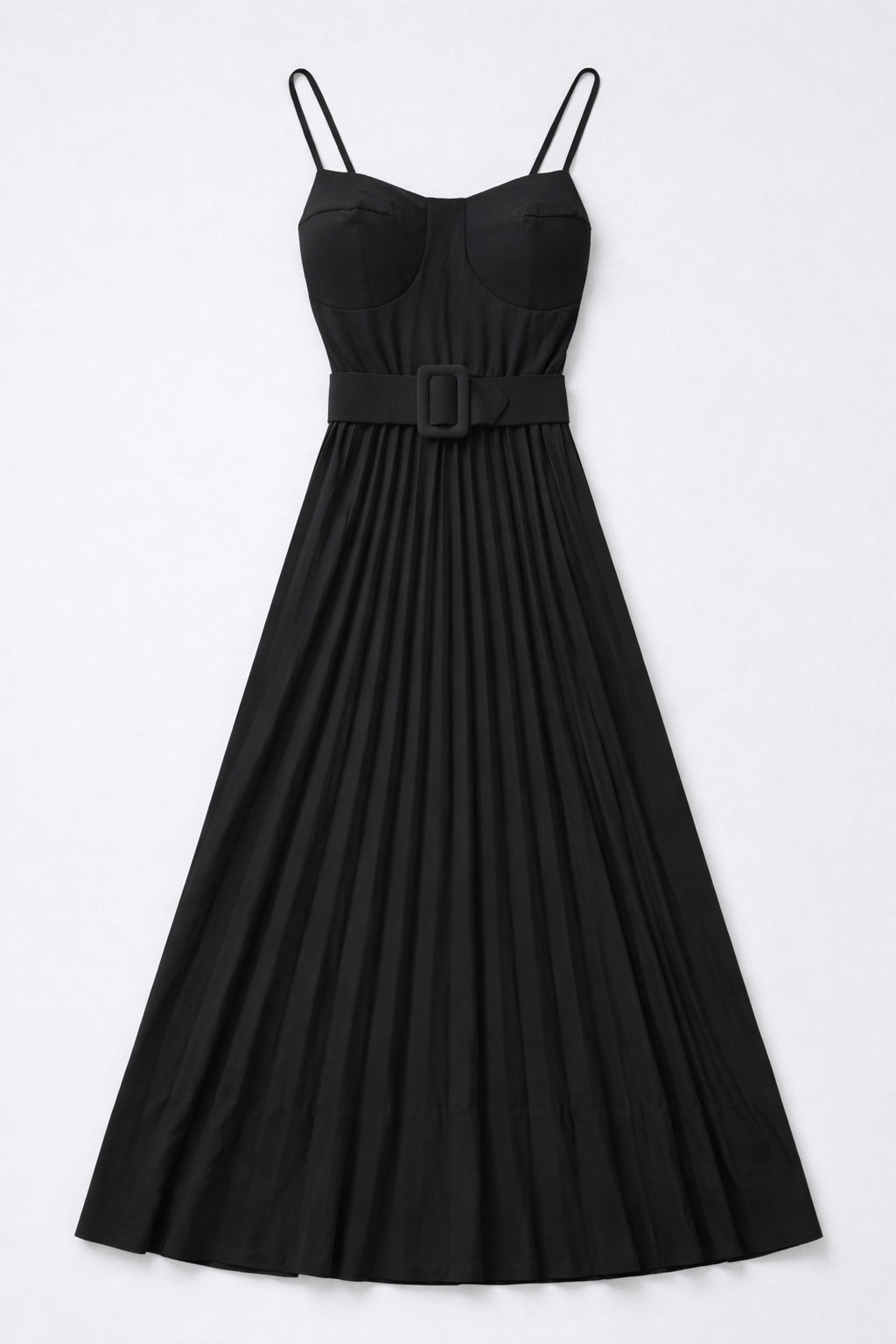 Vestido midi plisado con cinturón escultural