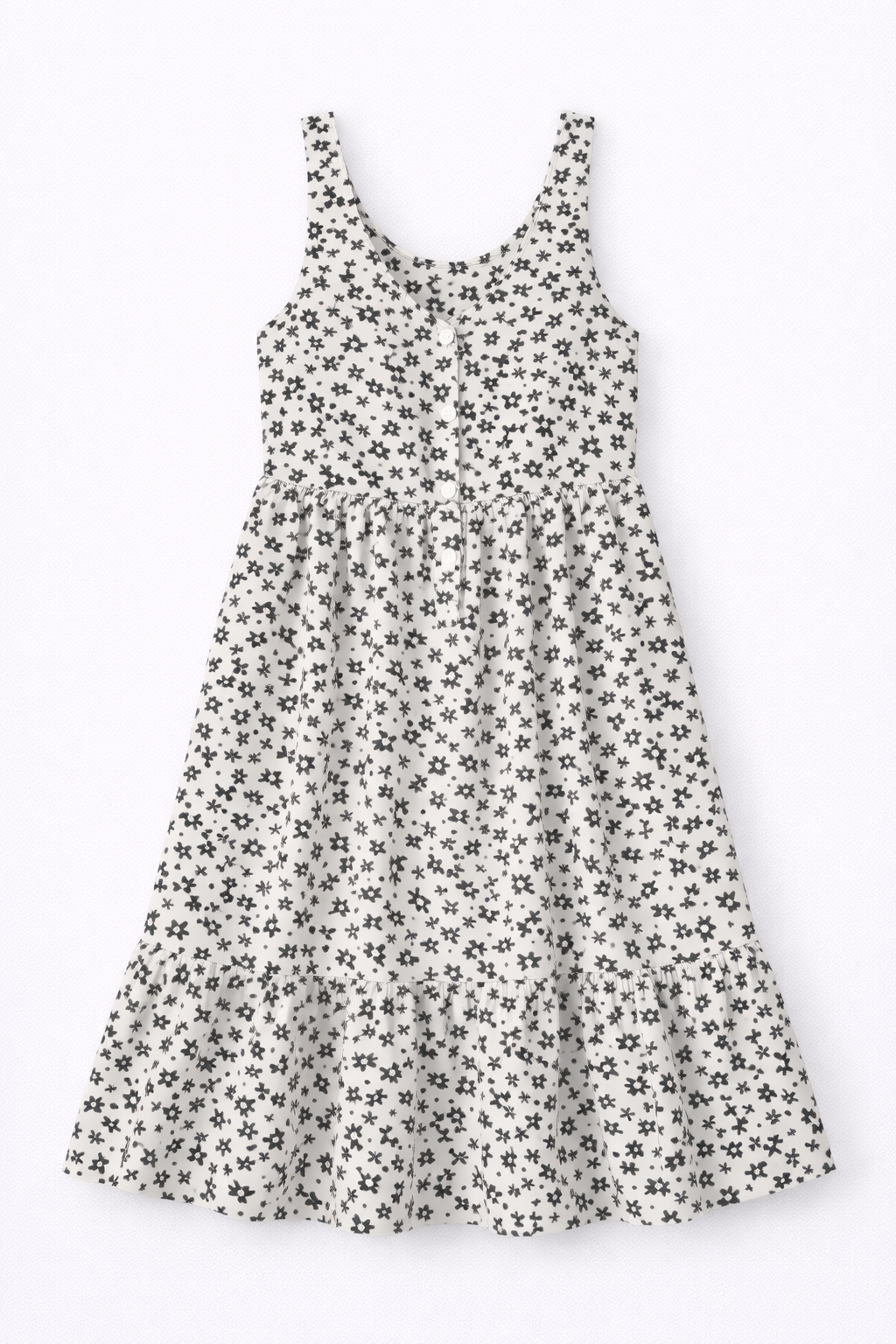 Vestido midi floral con botones delicados