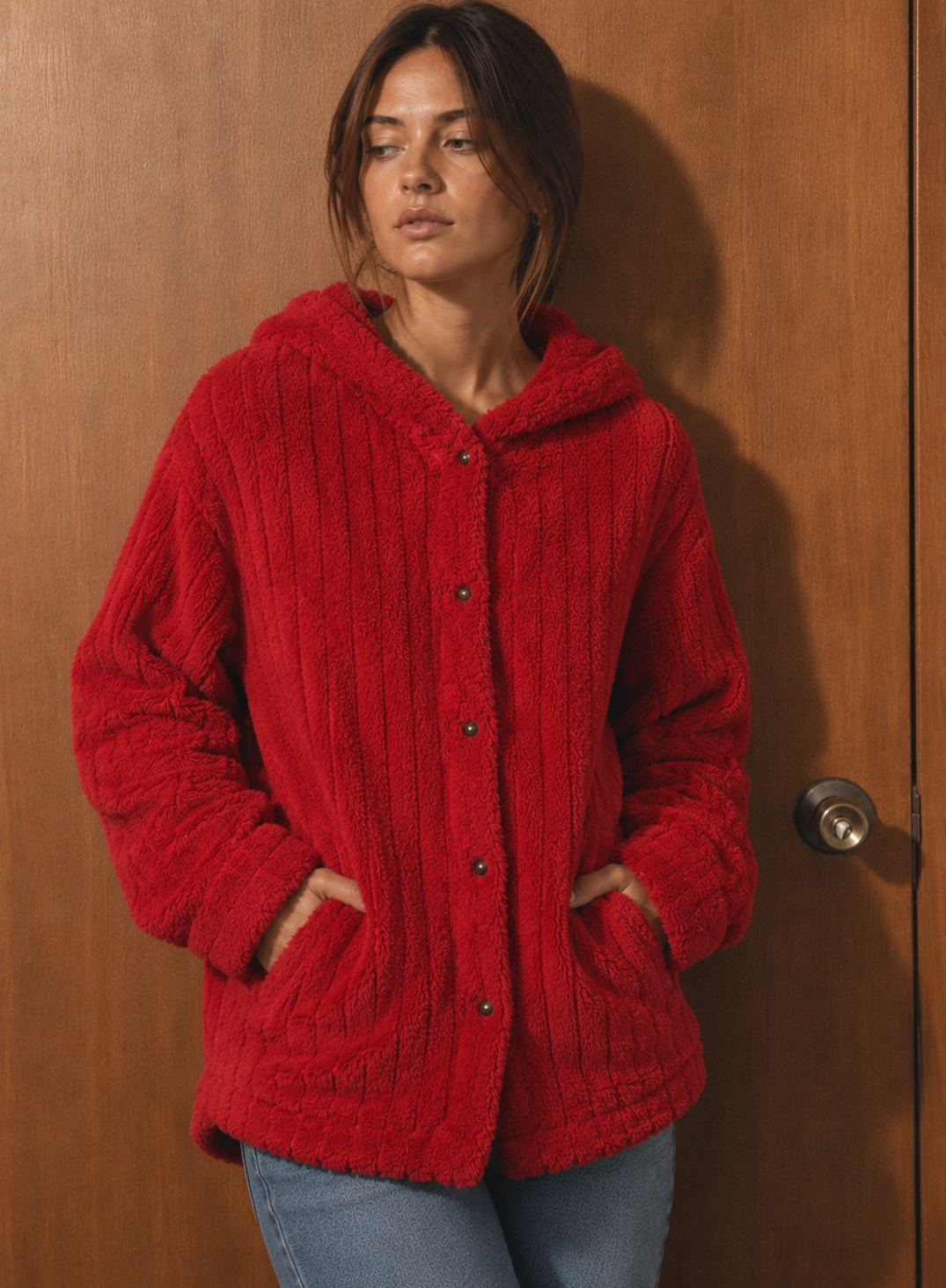 Chaqueta Teddy con Capucha Texturizada
