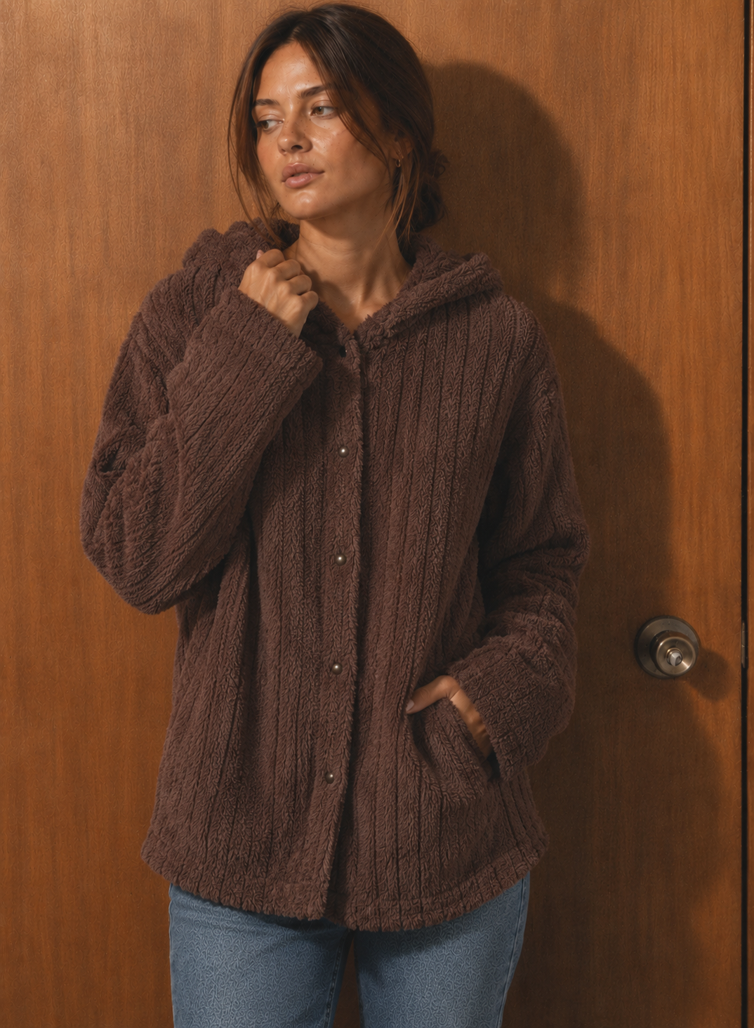 Chaqueta Teddy con Capucha Texturizada