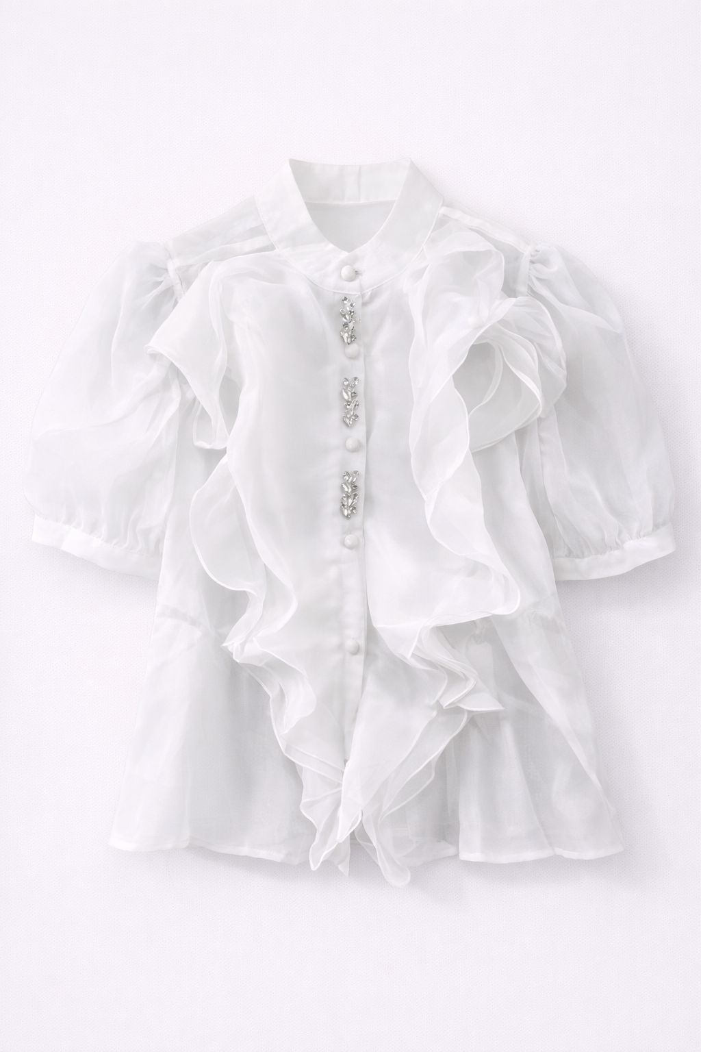 Blusa romántica de organza con volantes