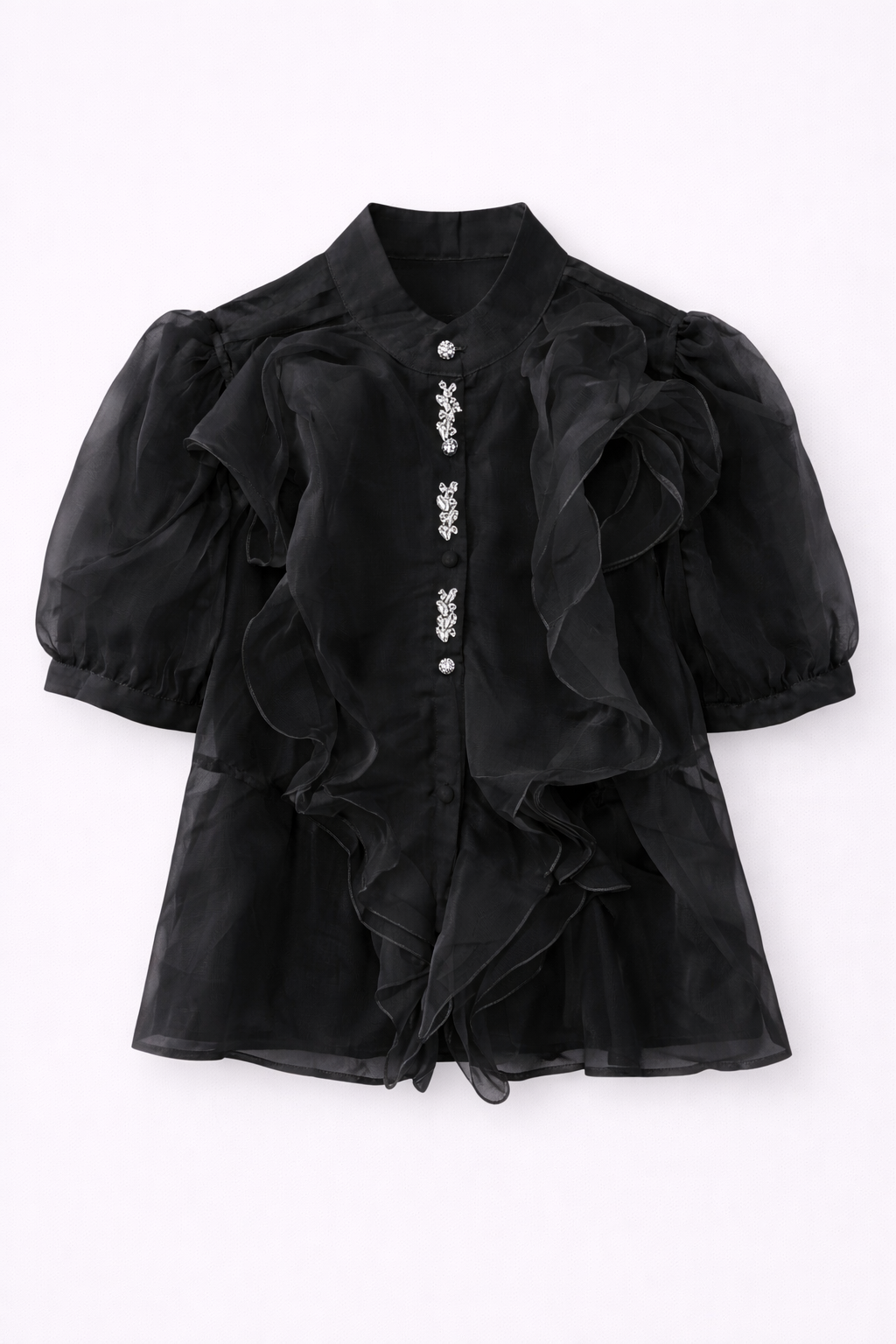 Blusa romántica de organza con volantes