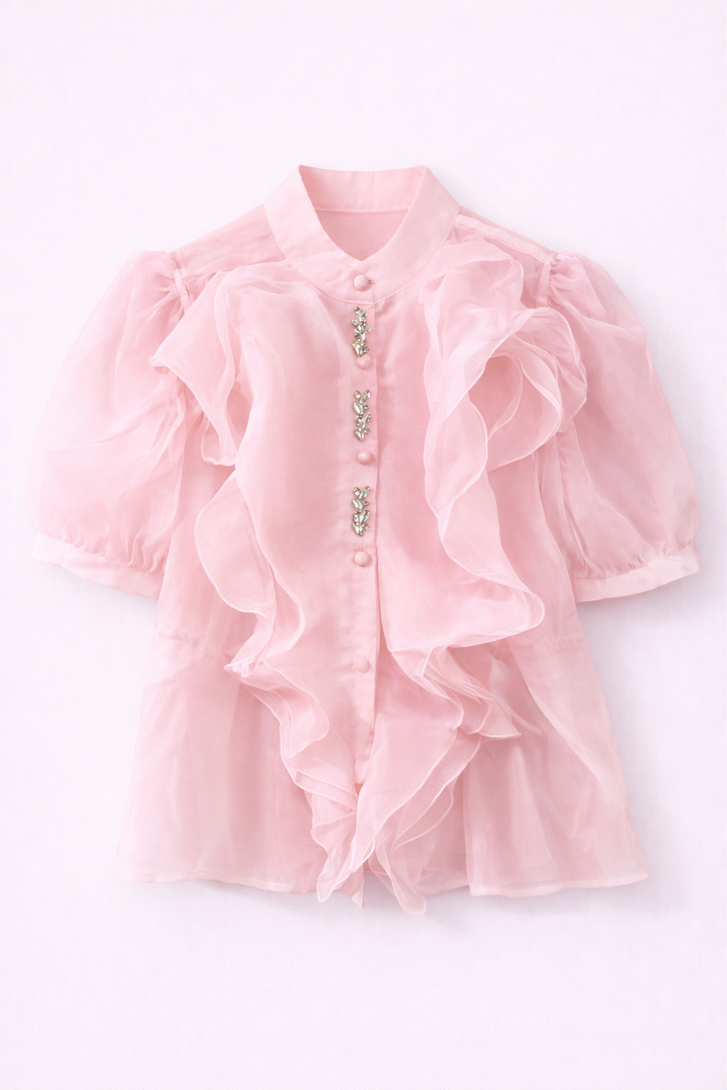 Blusa romántica de organza con volantes