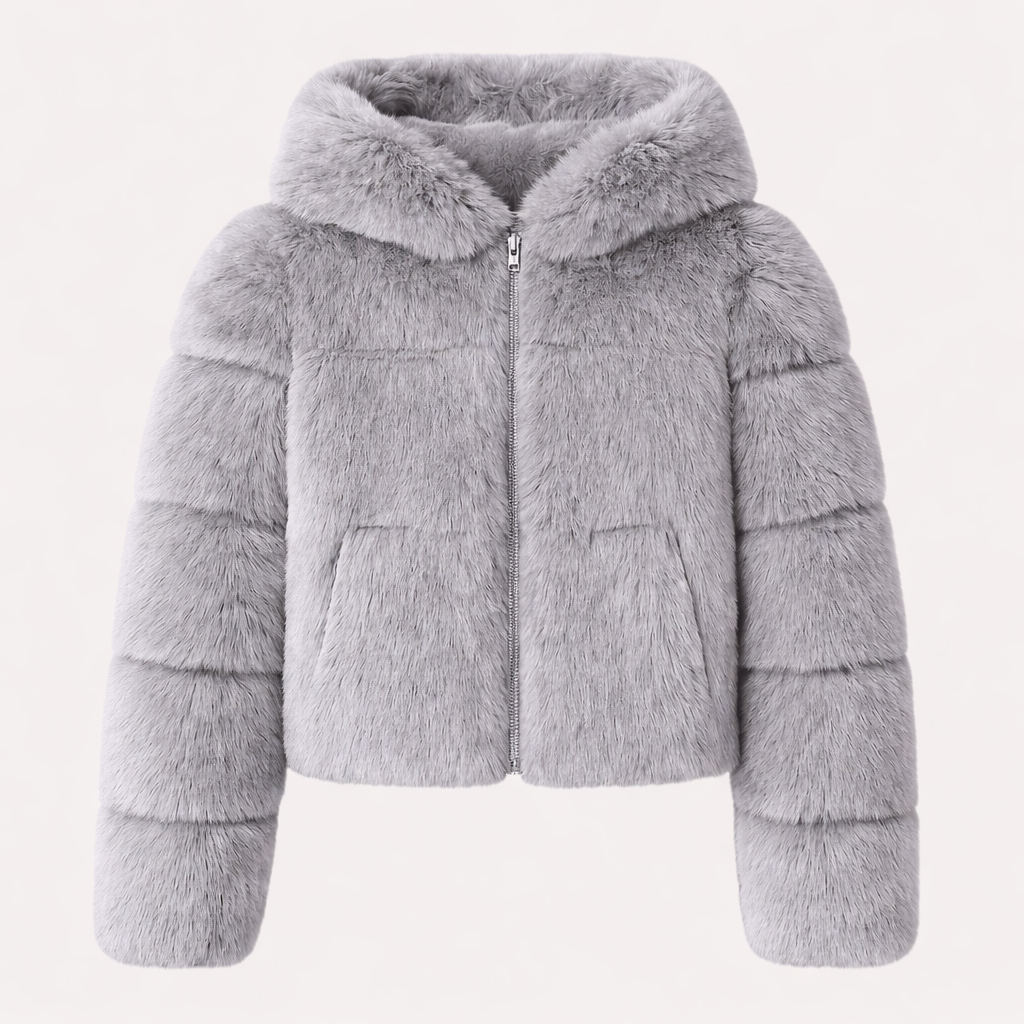Chaqueta corta de piel sintética con capucha