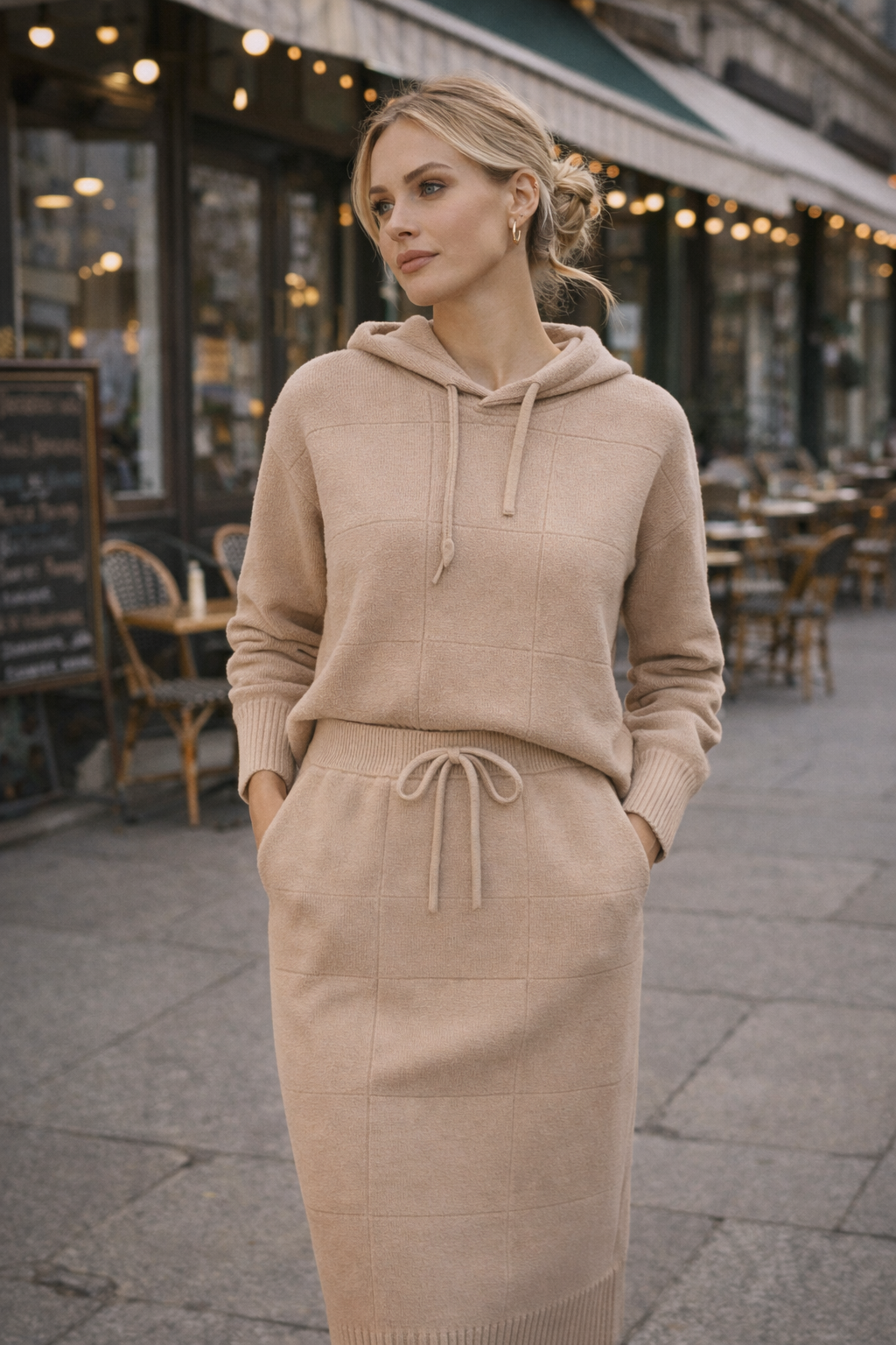 Conjunto De Punto “Luz Serena” Con Capucha