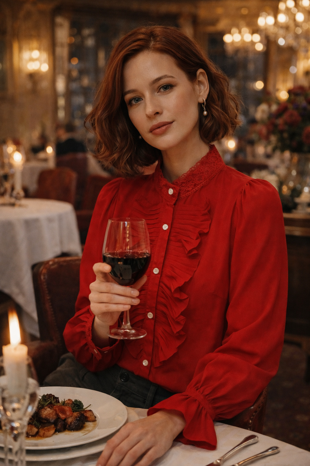 Blusa romántica Lumière con volantes frontales