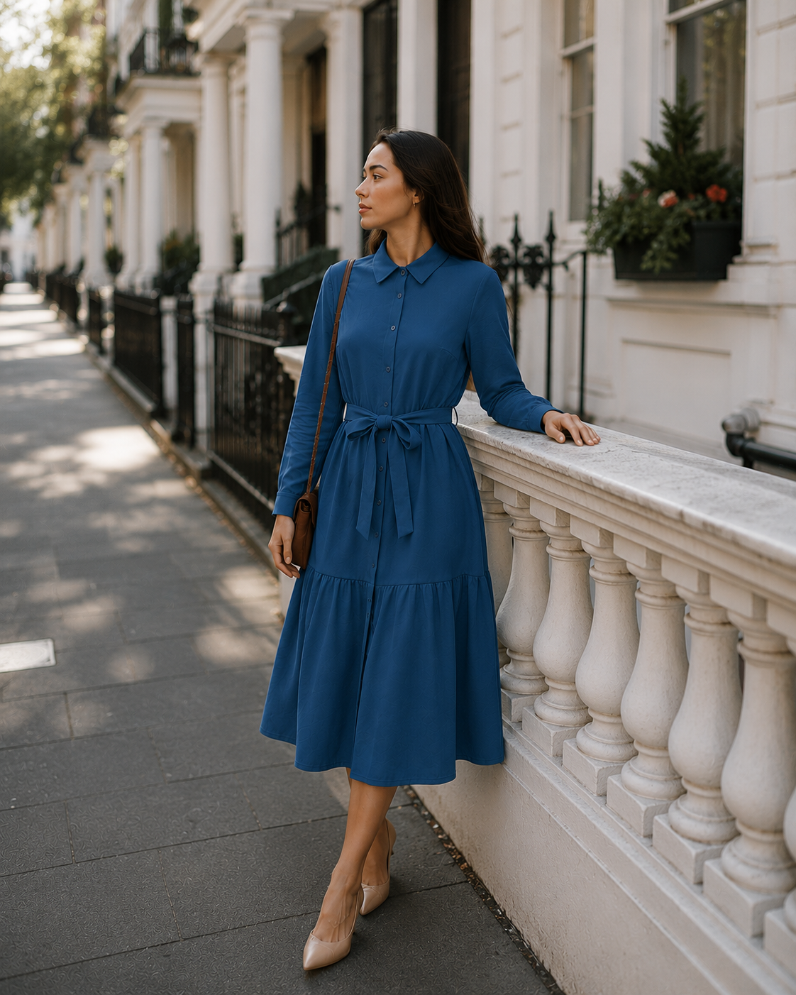 Vestido Camisero Midi con Cinturón Ajustable