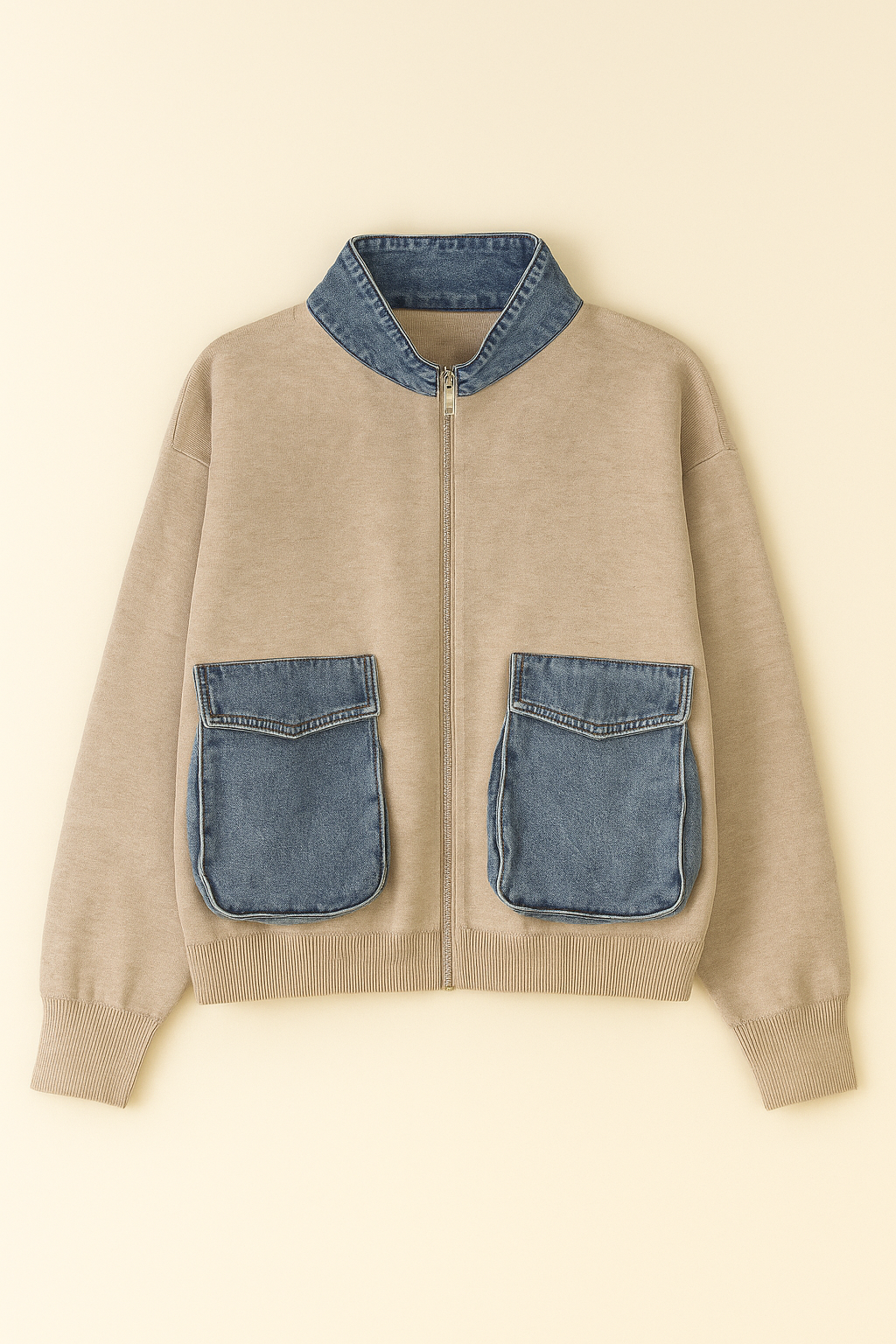 Chaqueta bomber combinada con bolsillos denim