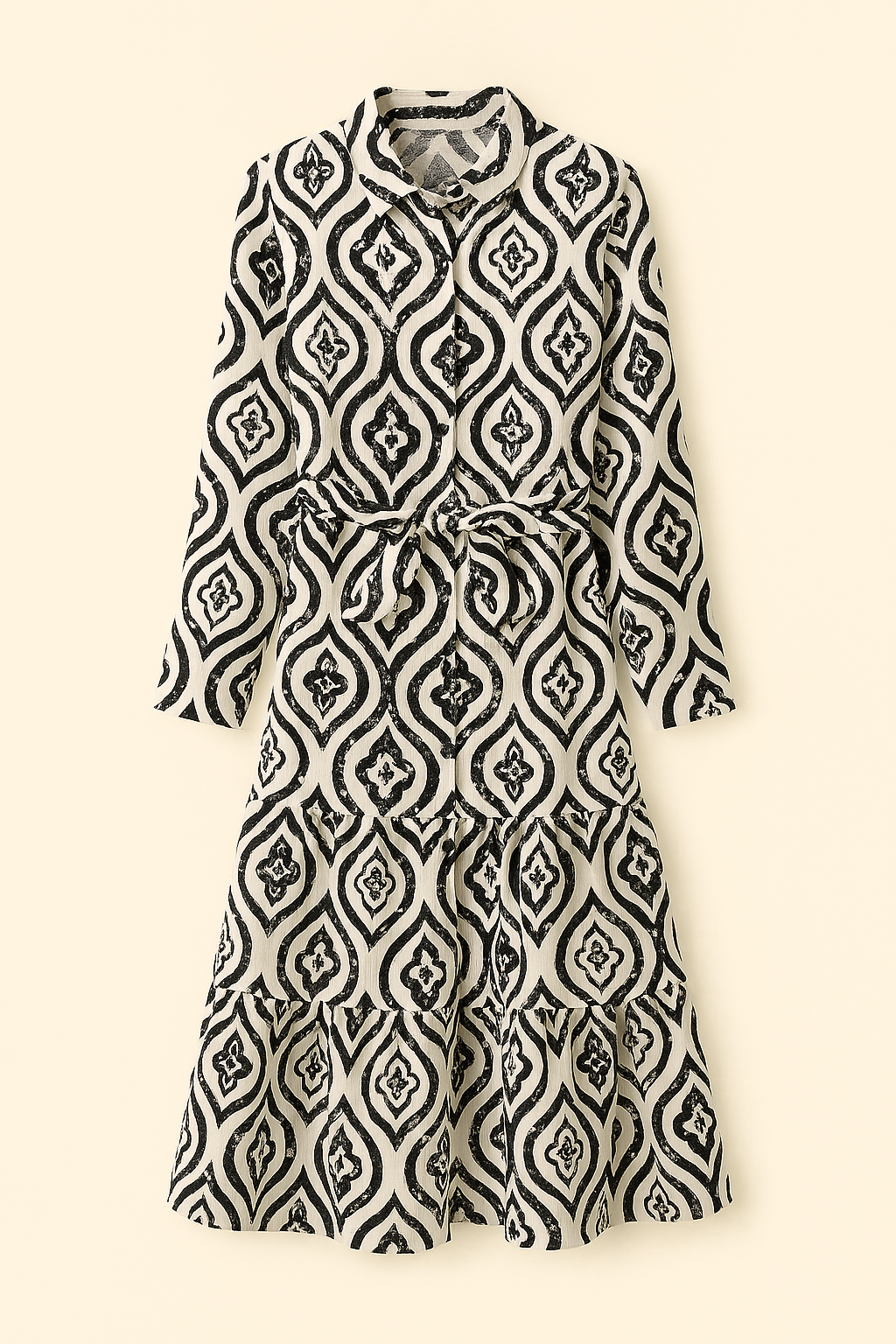 Vestido largo estampado geométrico con cinturón ajustable