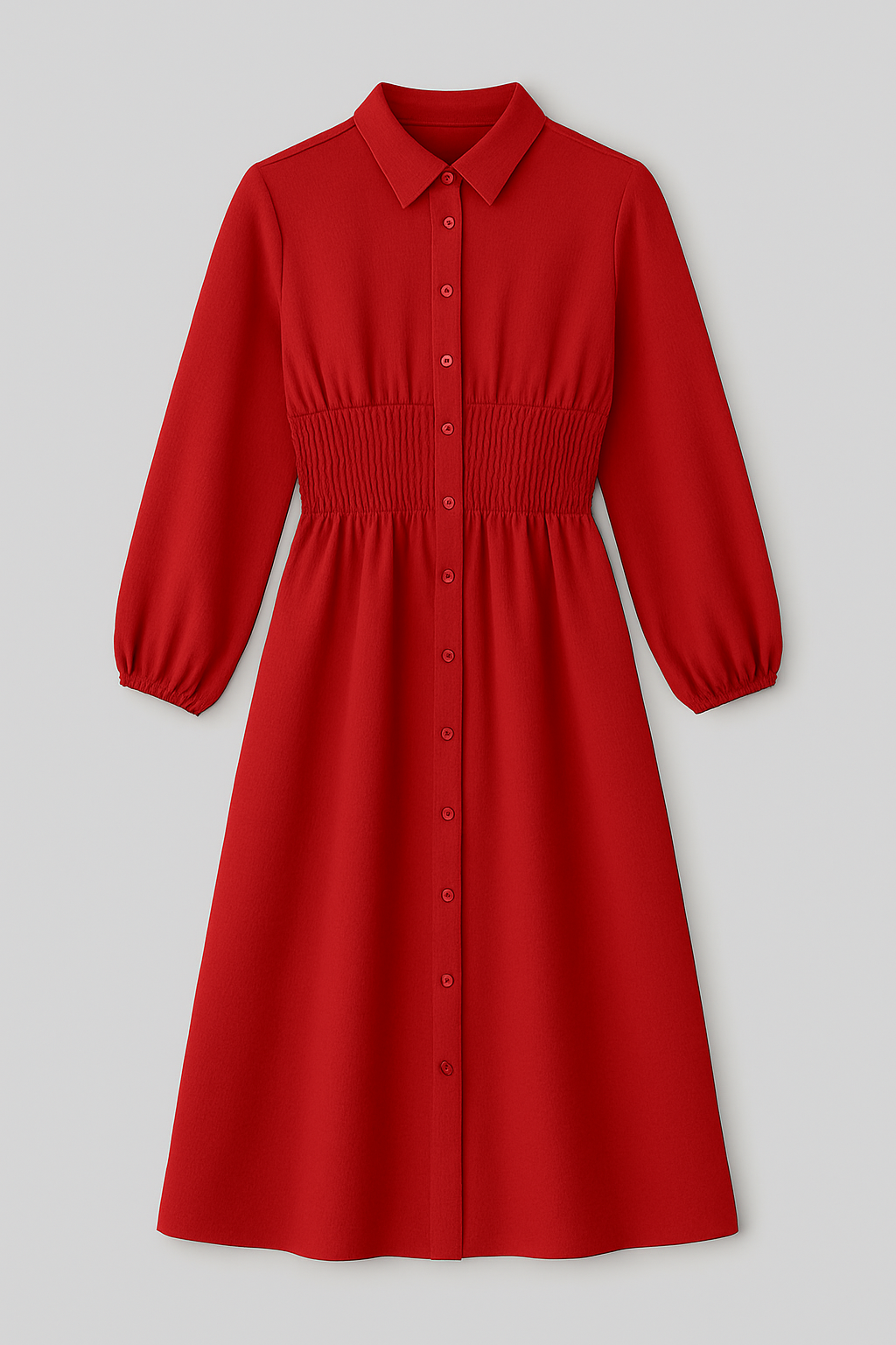 Vestido camisero midi con cintura fruncida