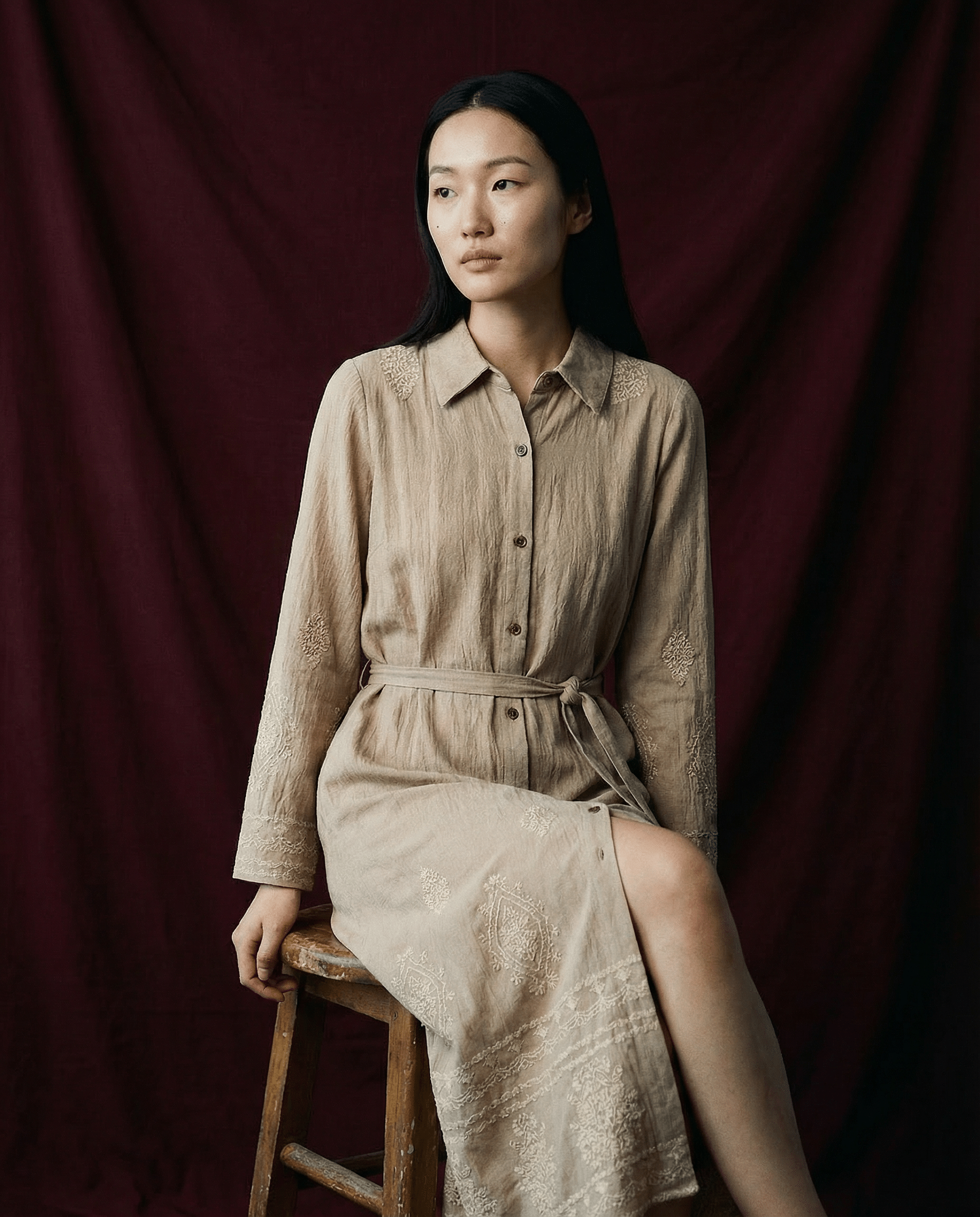 Vestido camisero bordado aura