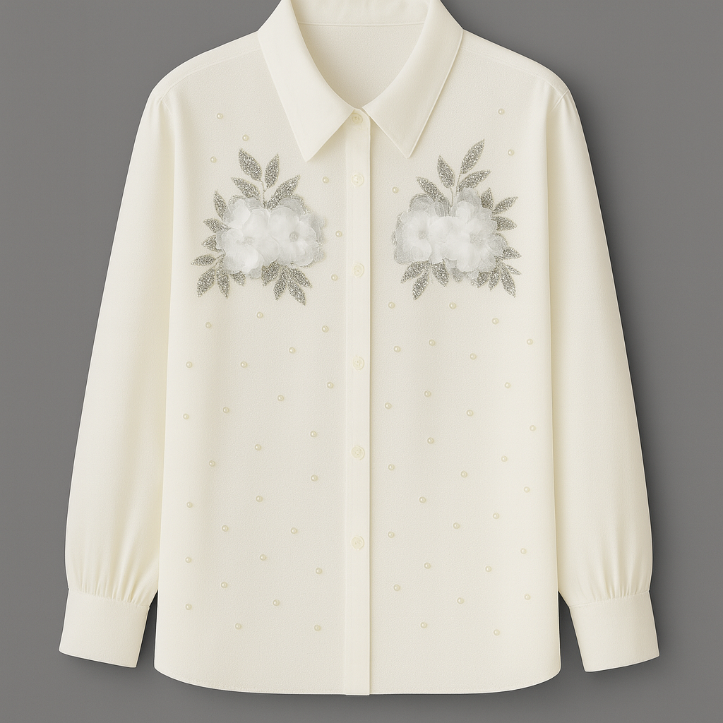 Camisa con bordado floral y pedrería