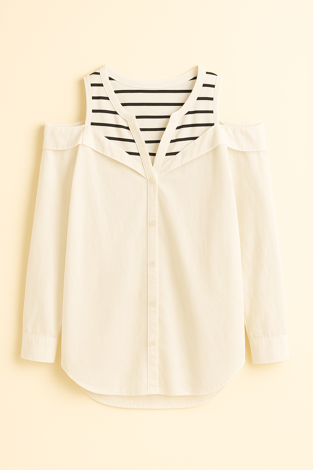 Blusa hombros descubiertos con escote combinado