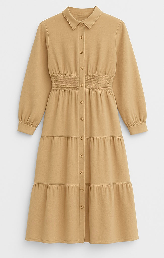 Vestido camisero midi con cinturón