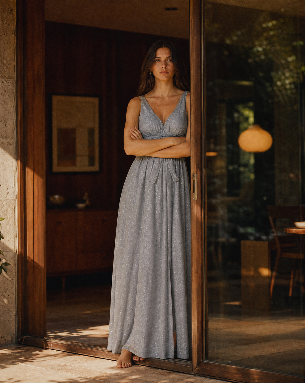 Vestido largo Lumen con brillo sutil