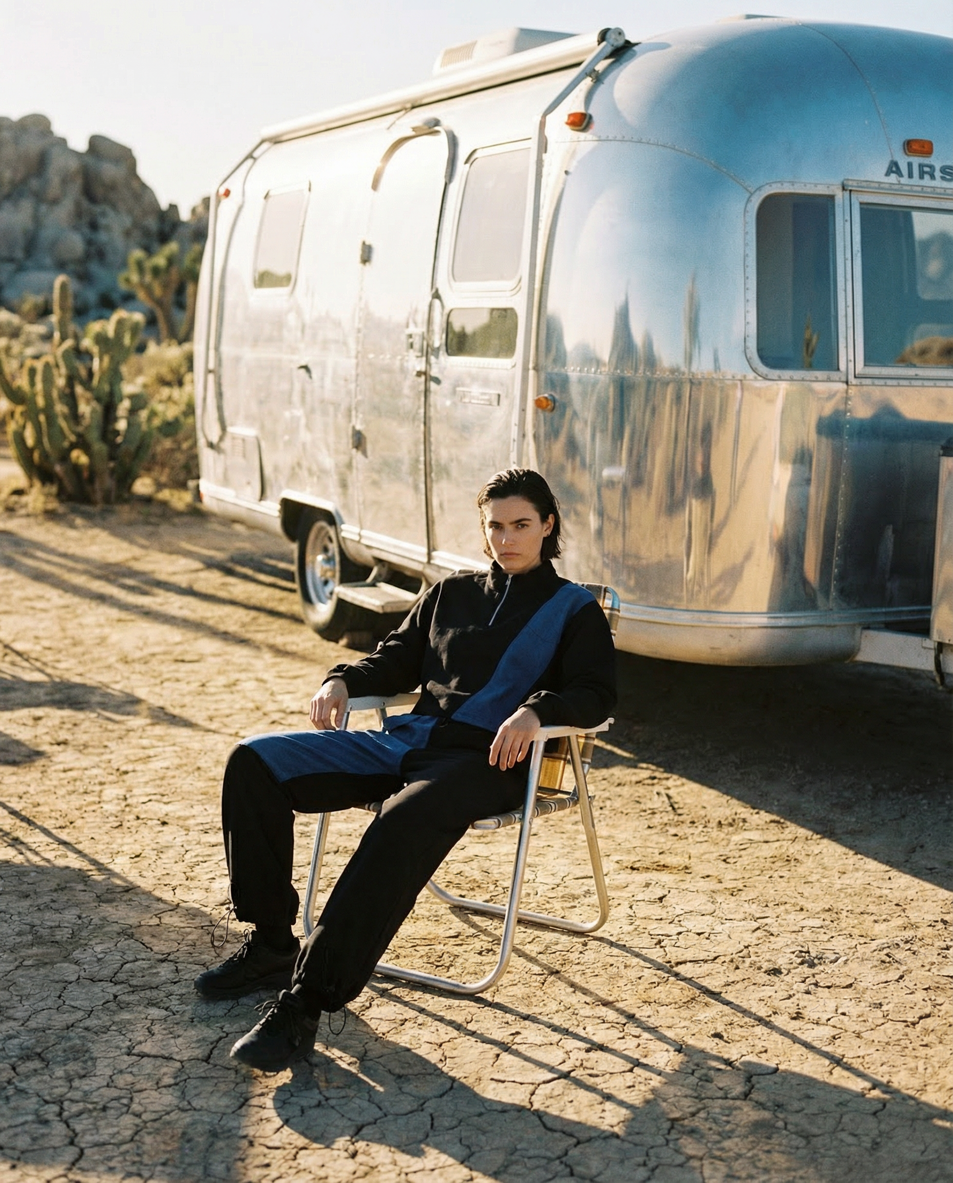 Hooded set with denim panels