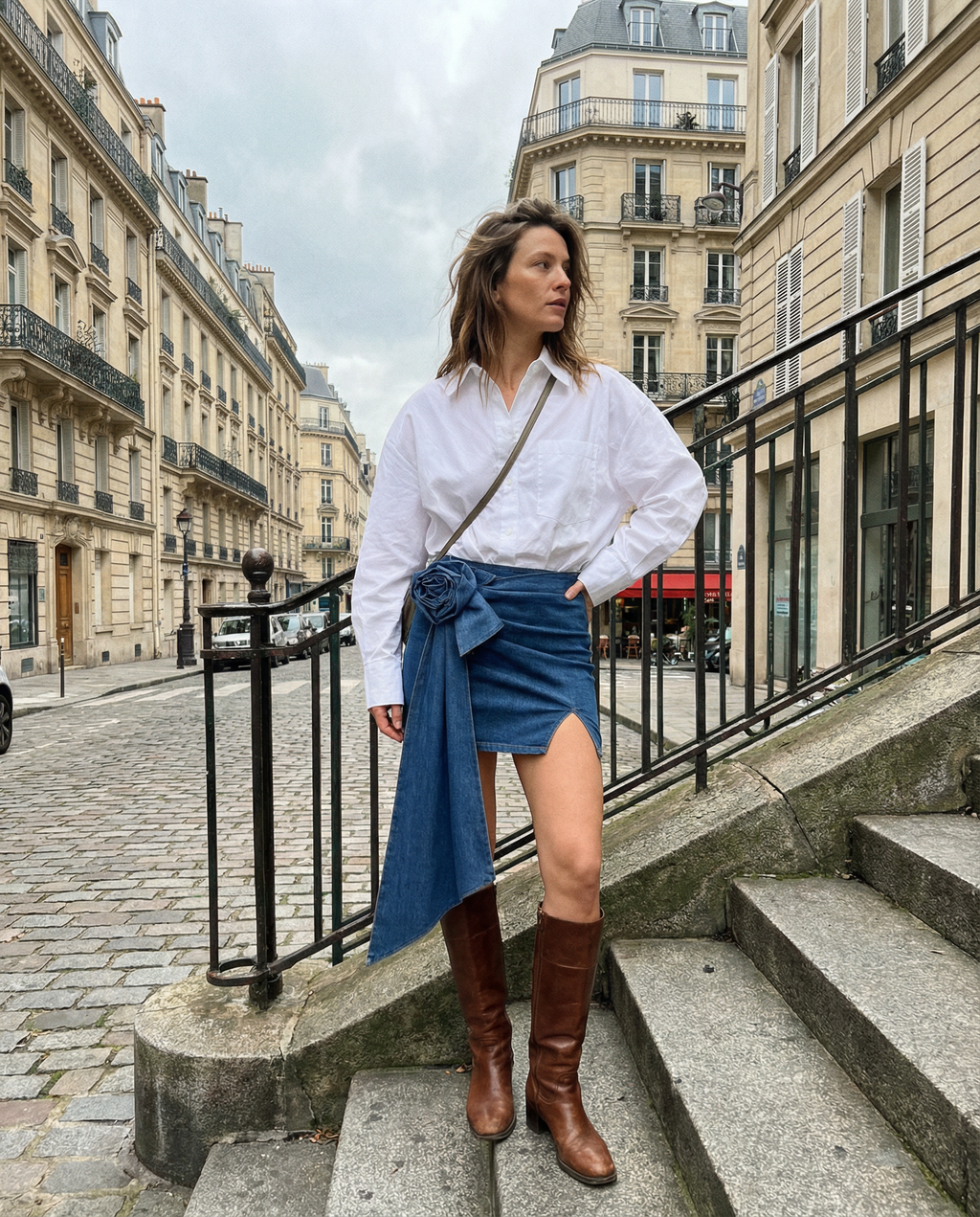 Falda denim con rosa Escultórica Aura