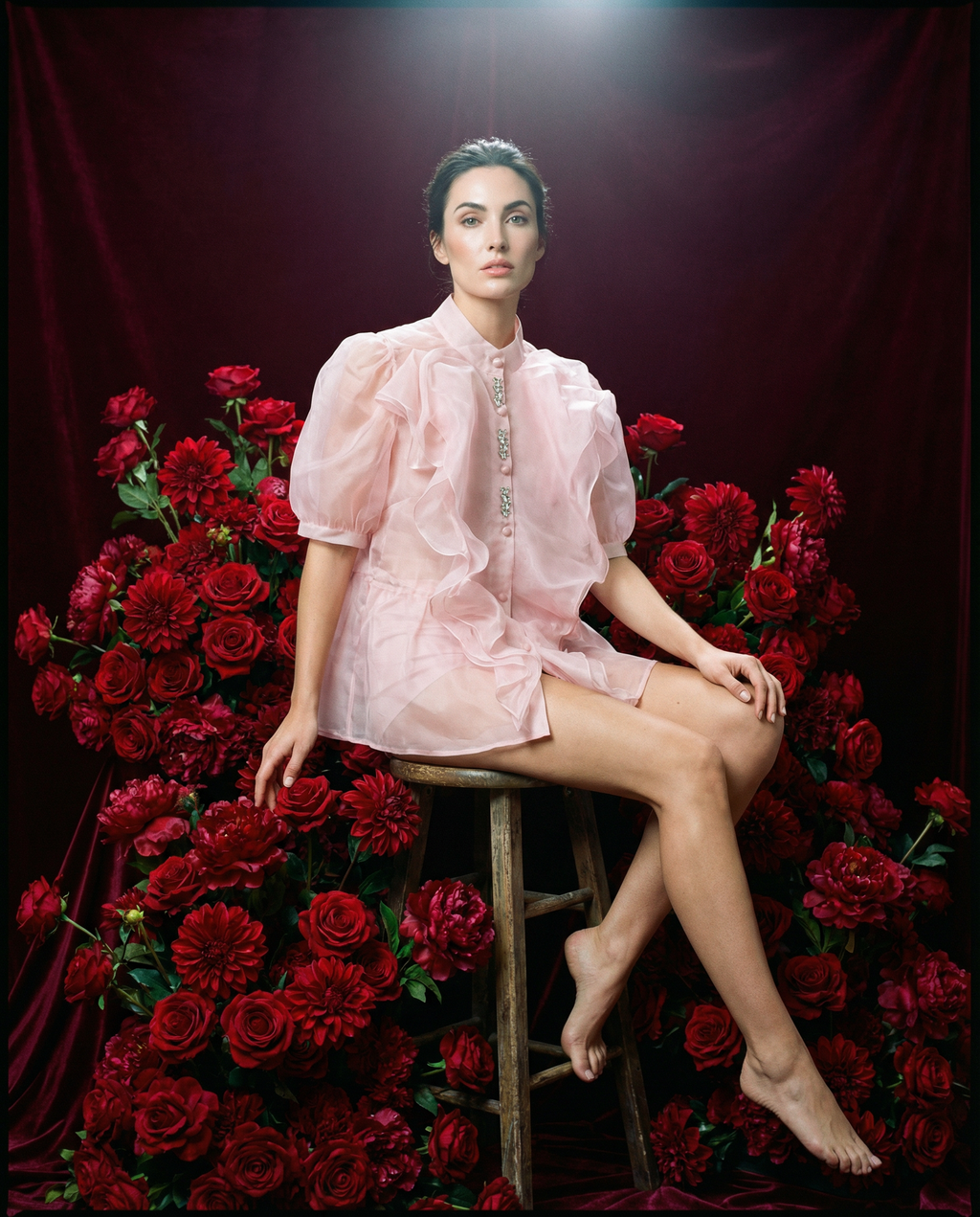 Blusa romántica de organza con volantes