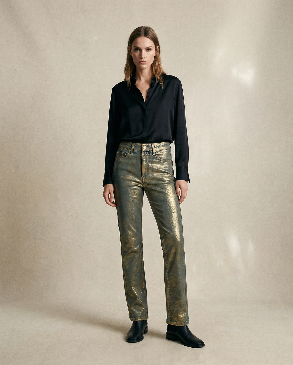 Pantalón vaquero Recto Acabado Metalizado