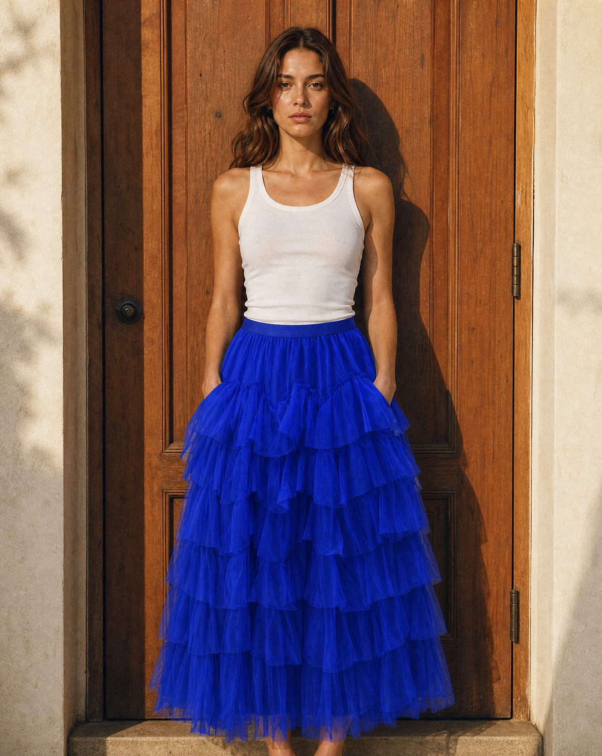 Falda Maxi de Tul con Volantes