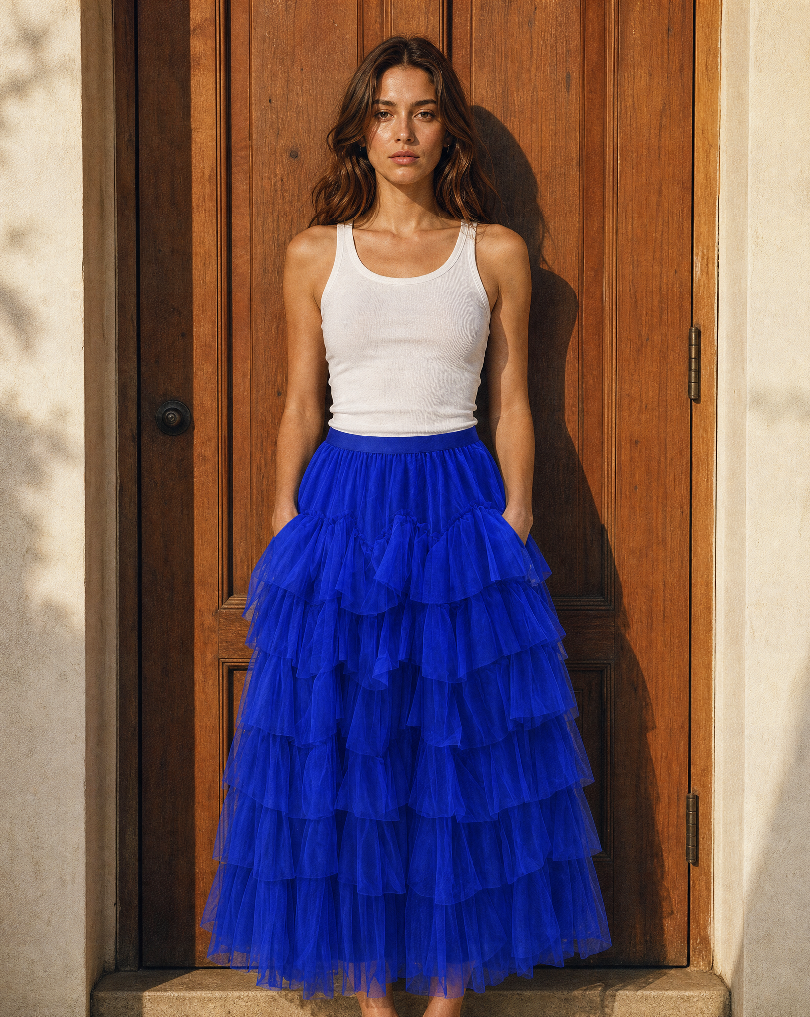 Falda Maxi de Tul con Volantes