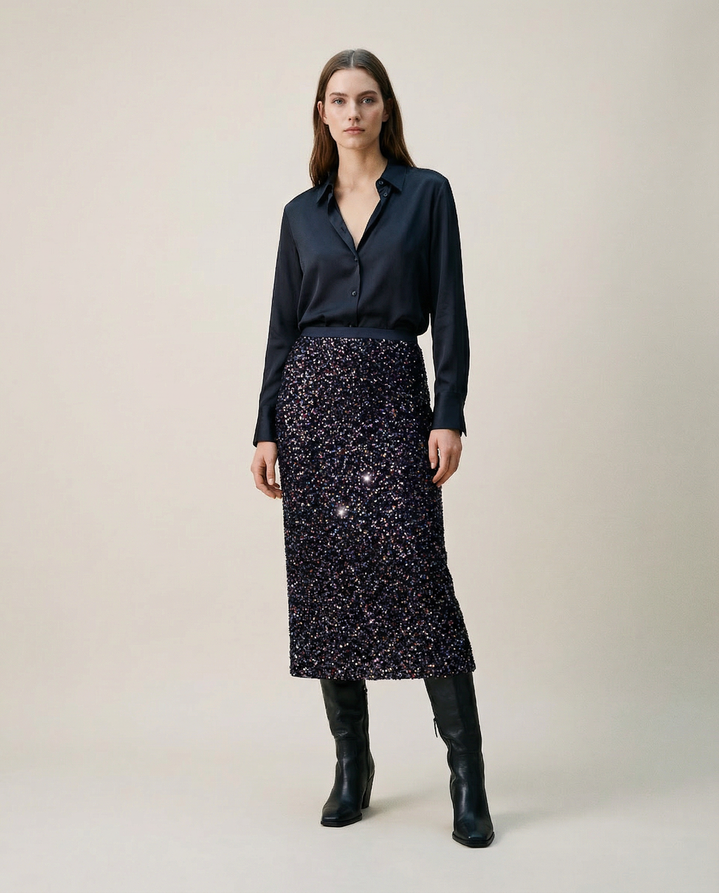 Falda midi Stella brillante de lentejuelas