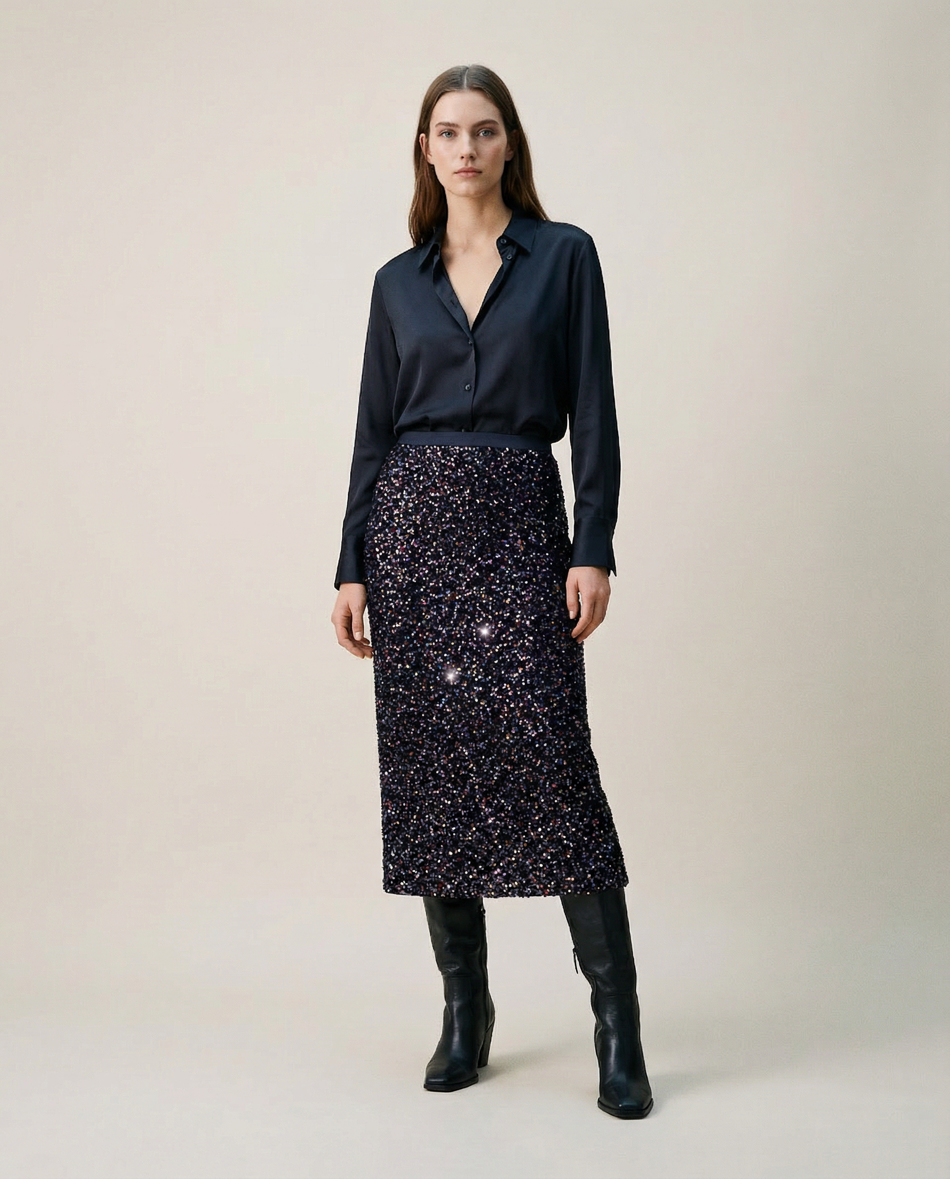 Falda midi Stella brillante de lentejuelas