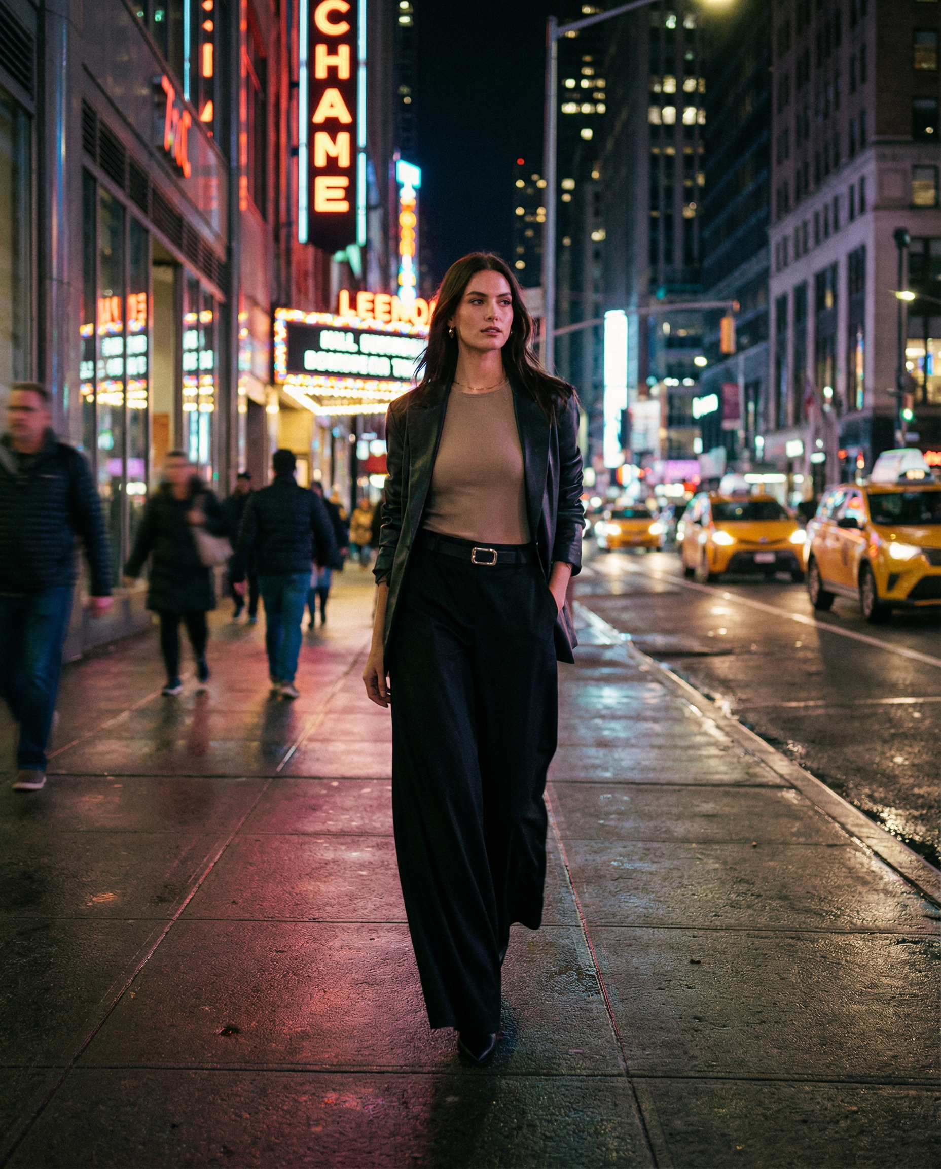 Pantalón Fluido Cintura Alta Con Cinturón Dorado