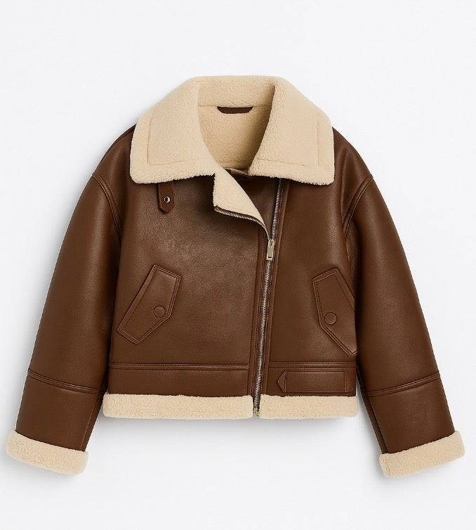 Chaqueta de Cuero con Forro de Borreguillo