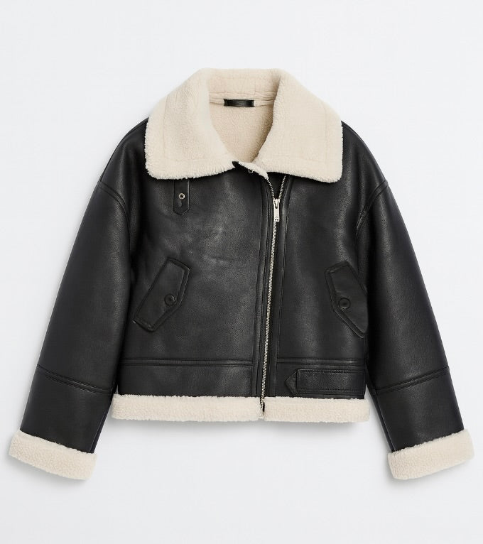 Chaqueta de Cuero con Forro de Borreguillo